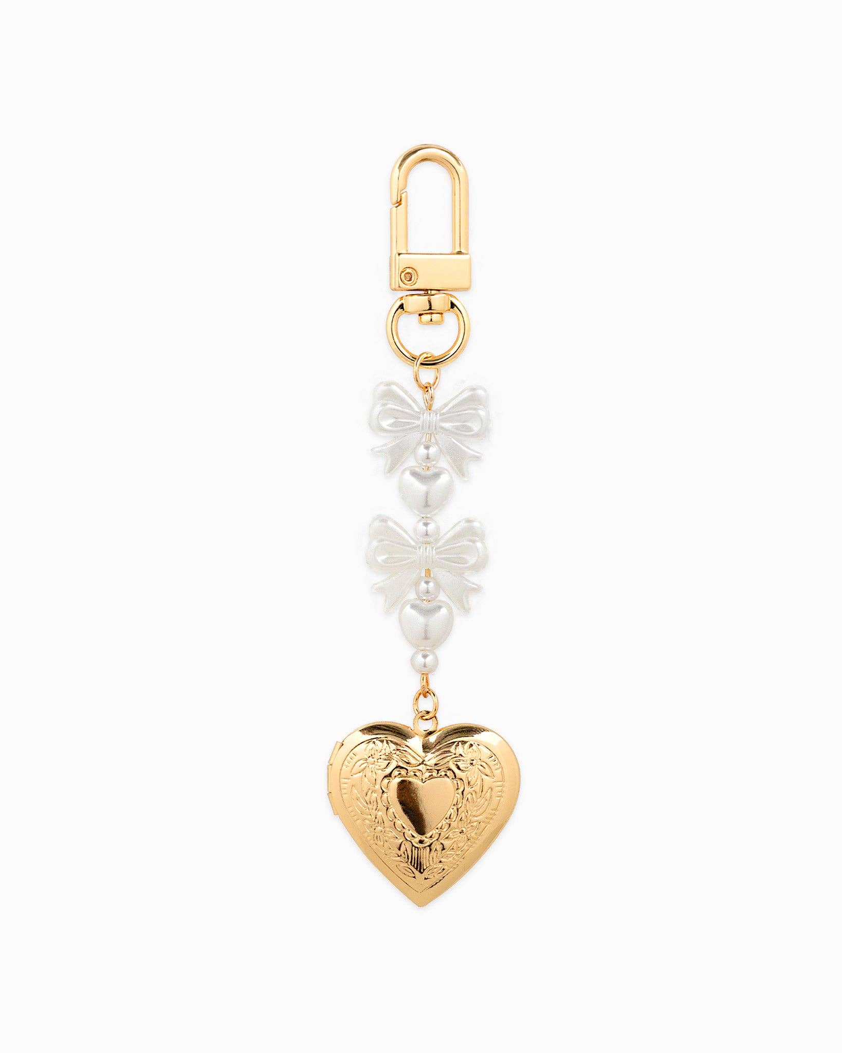 Bow Pearl Heart Locket Bag Charm