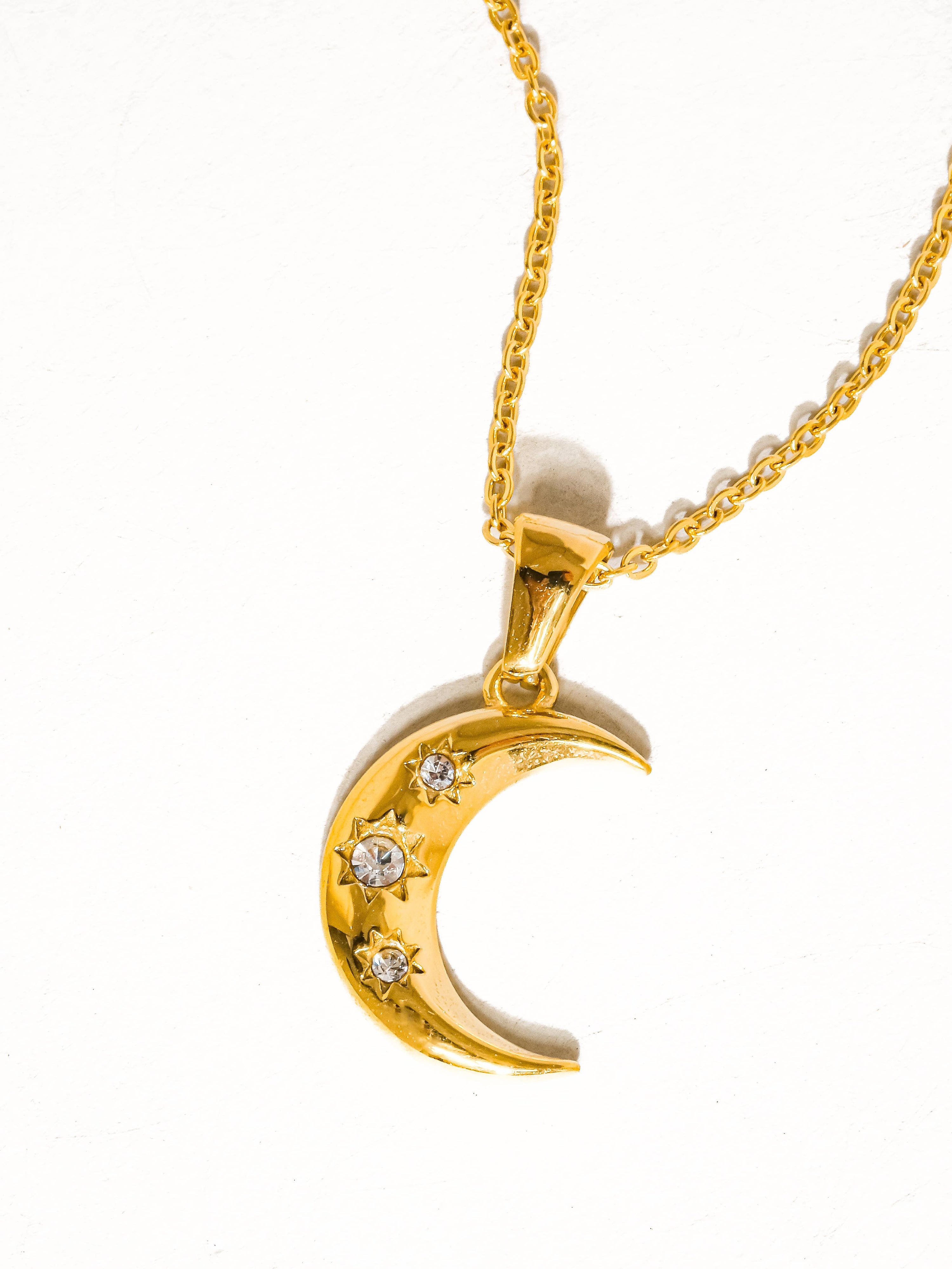 Atlas 18K Gold Non-Tarnish Half Moon CZ Necklace