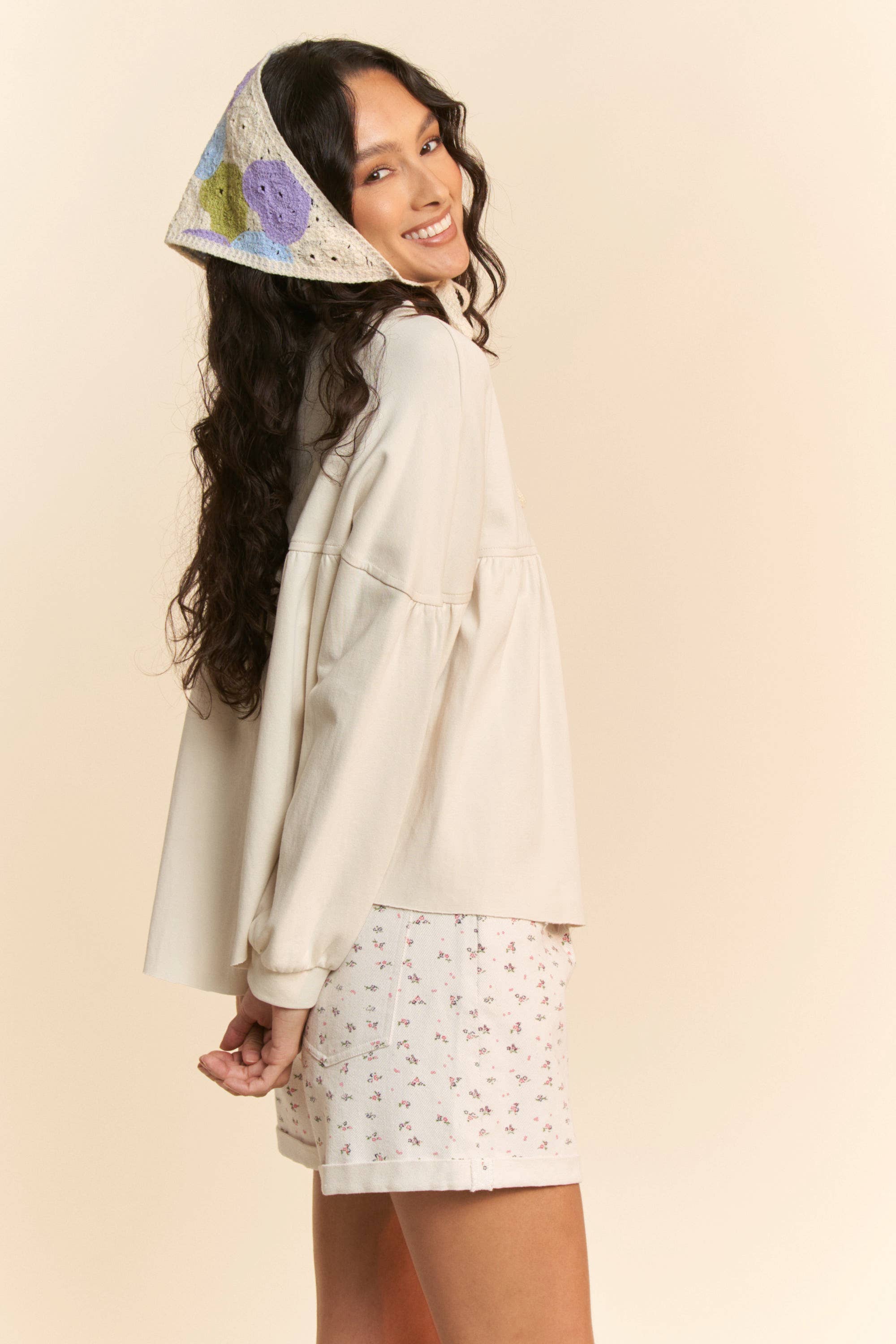 Ditsy Floral Cotton Twill Shorts With Pockets