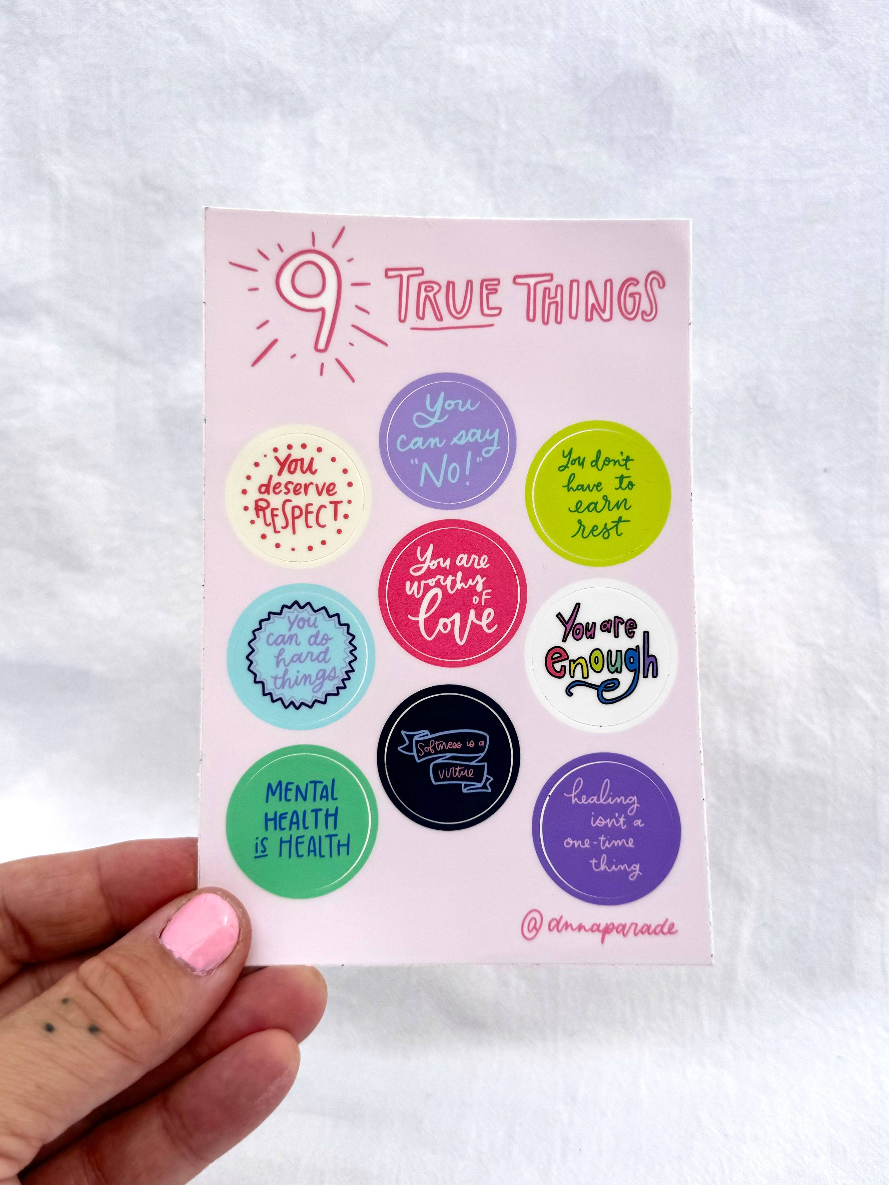 9 True Things Vinyl Sticker Sheet