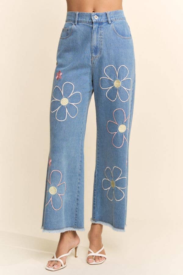 Flower Embroidered Jeans