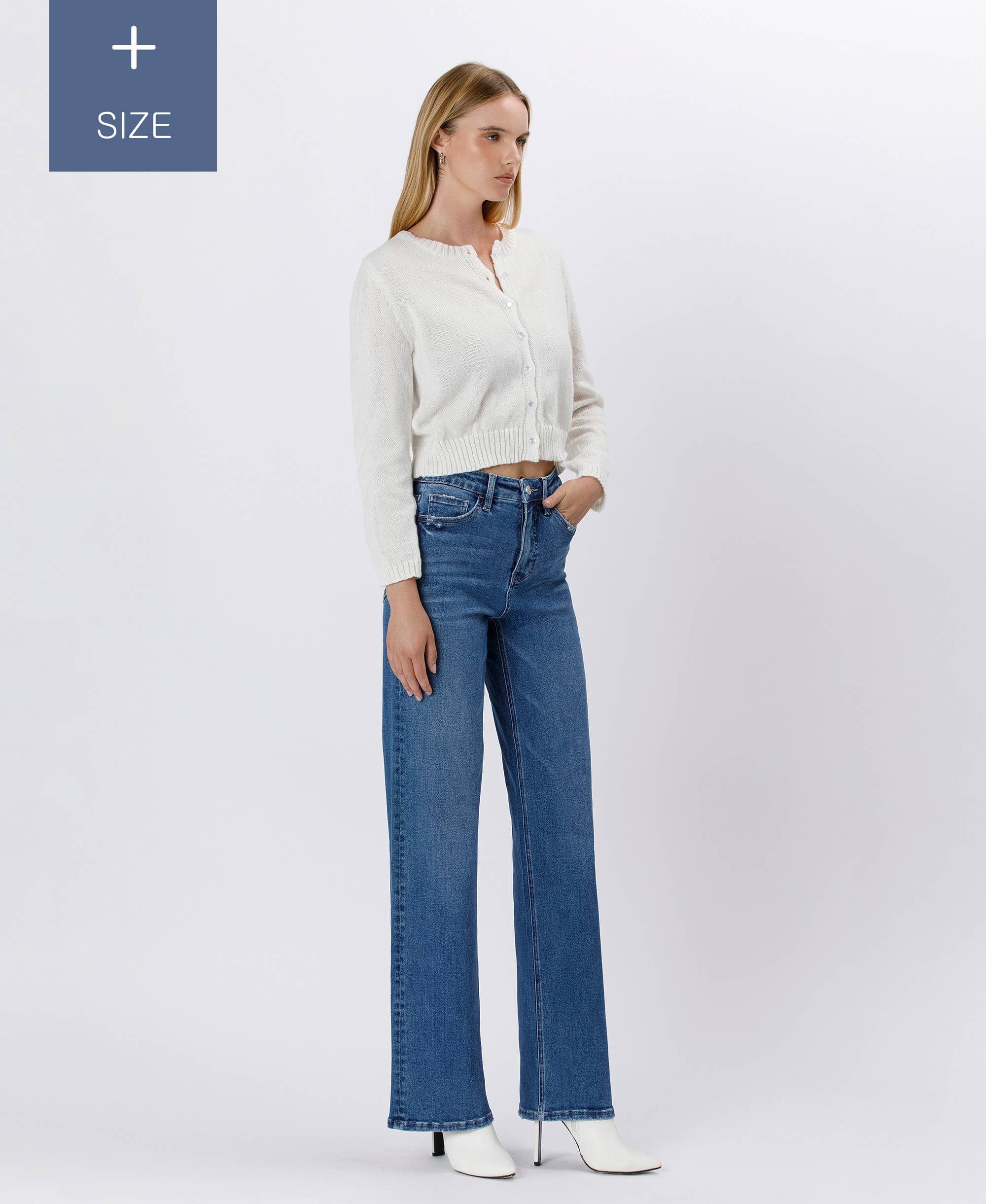Super High Rise Stretch 90's Wide Leg Jeans (Plus)