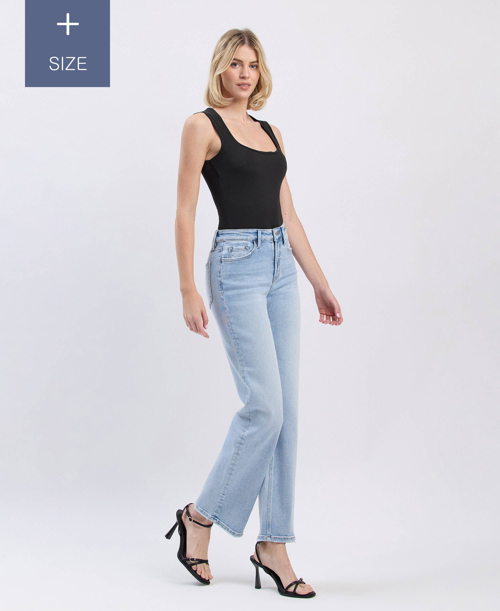 High Rise Stretch Light Wash Slim Wide Legs Jeans (Plus)