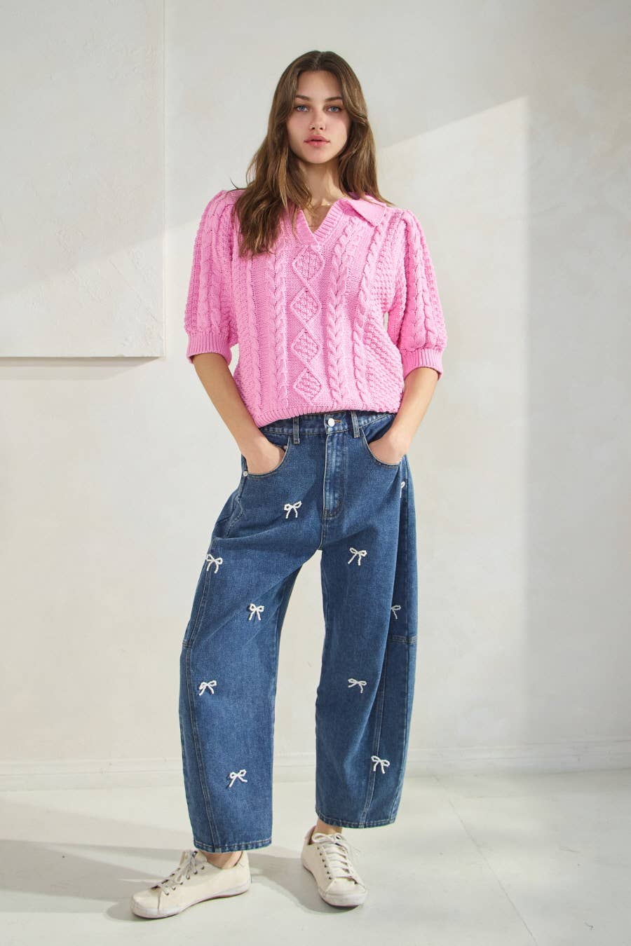 Washed Denim Mom Jean Pants