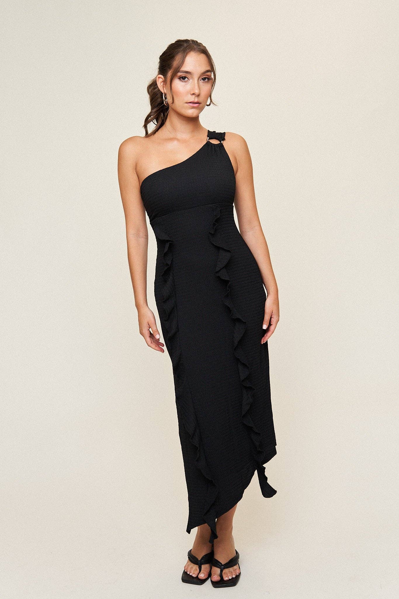 Emily” One Shoulder O-Ring Dress in Black – wears & wares