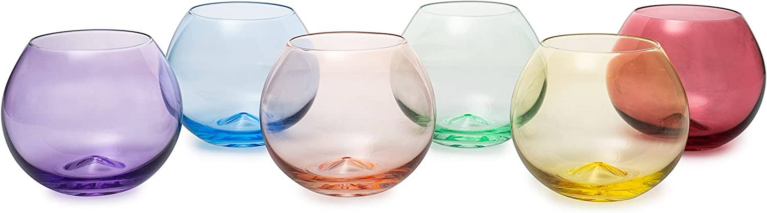 Colored Stemless Wine Glass Set, 18 oz 6-Set  Luxury Crystal