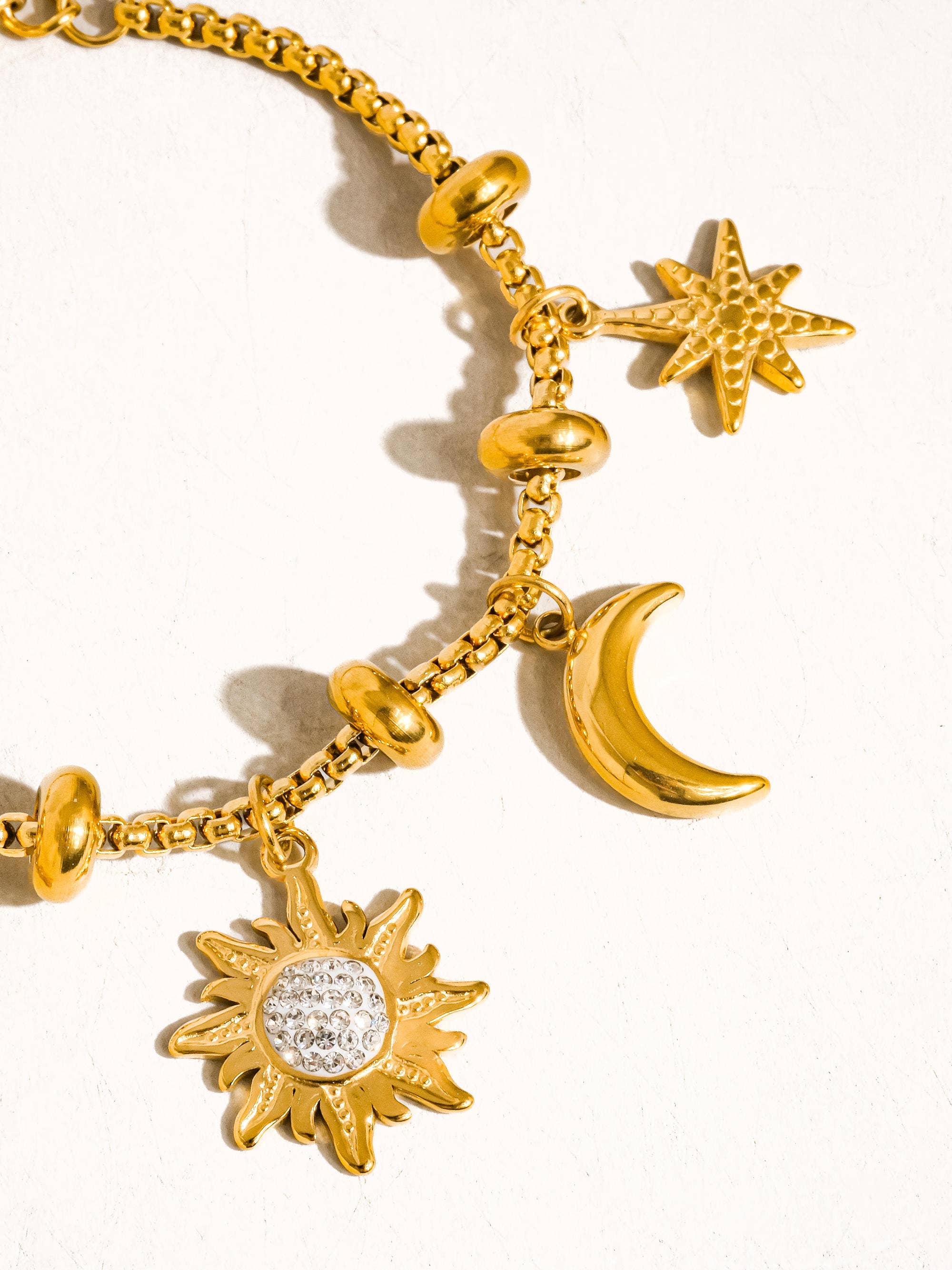 Fenix 18K Gold Non-Tarnish Star And Moon Charm Bracelet