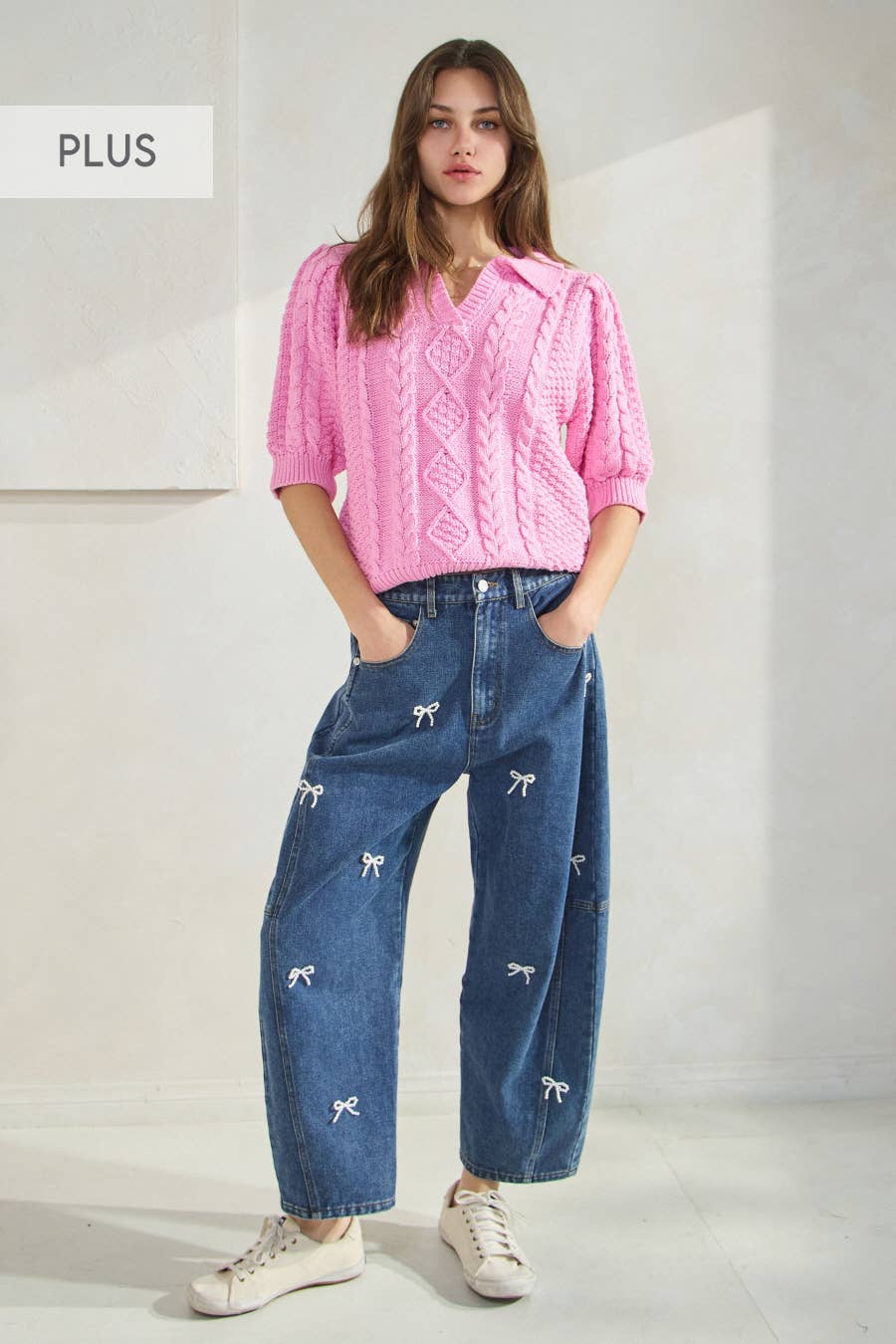 Washed Denim Mom Jean Pants (Plus)