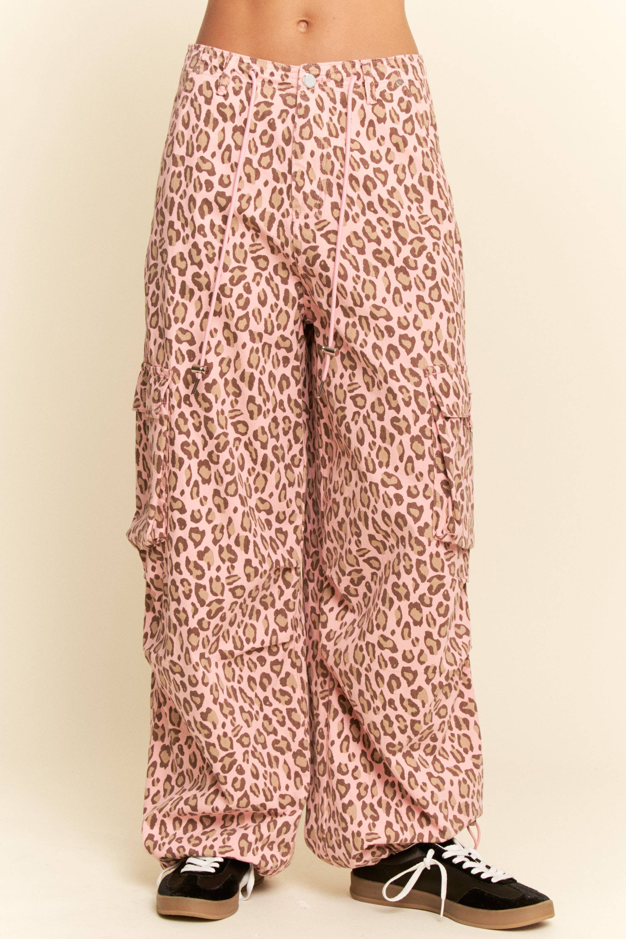 Washed Leopard Elastic Waist Jeans