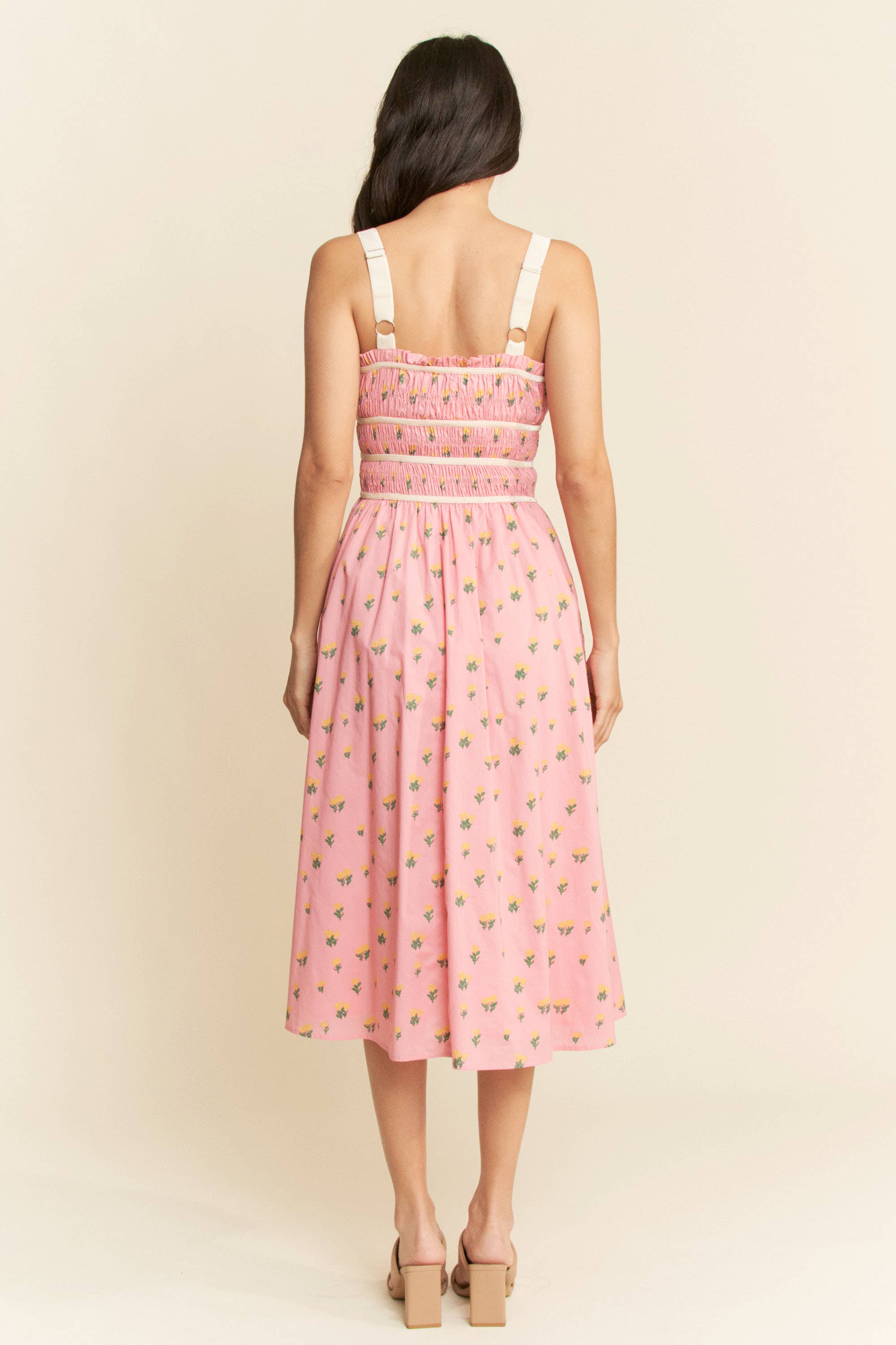 Contrast Velvet Smocking Bodice Midi Dress (Plus)