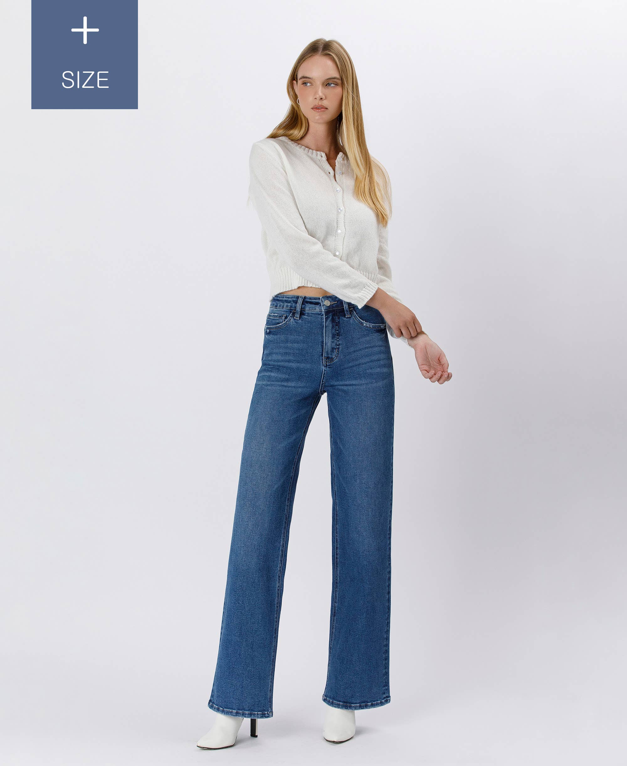 Super High Rise Stretch 90's Wide Leg Jeans (Plus)