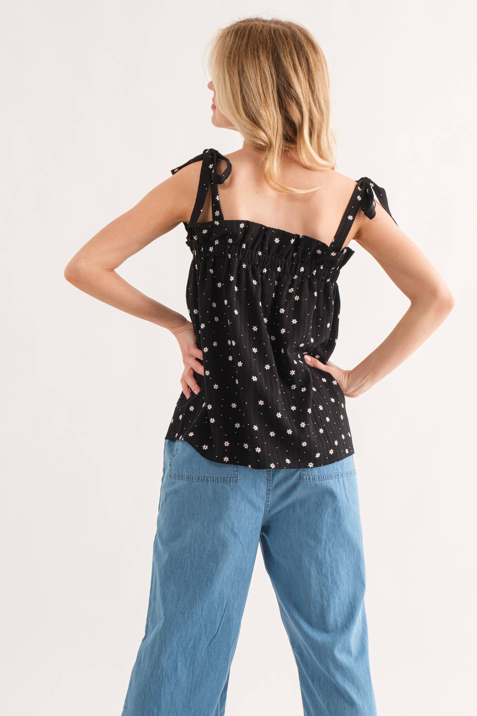 Daisy Polka Dot Print Ruffle Tank Top (Plus)