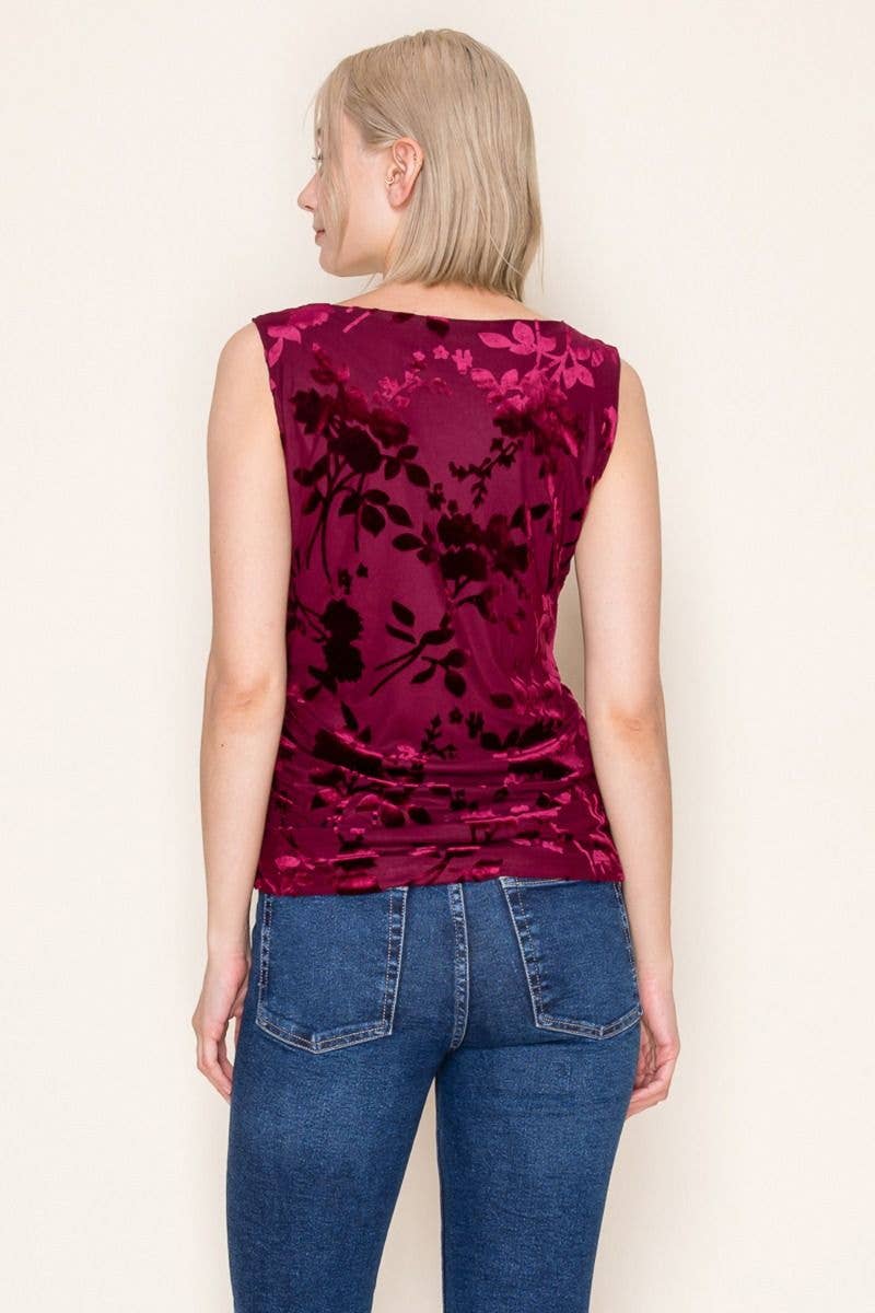 Wine Burnout Velvet Boat Neck Tank