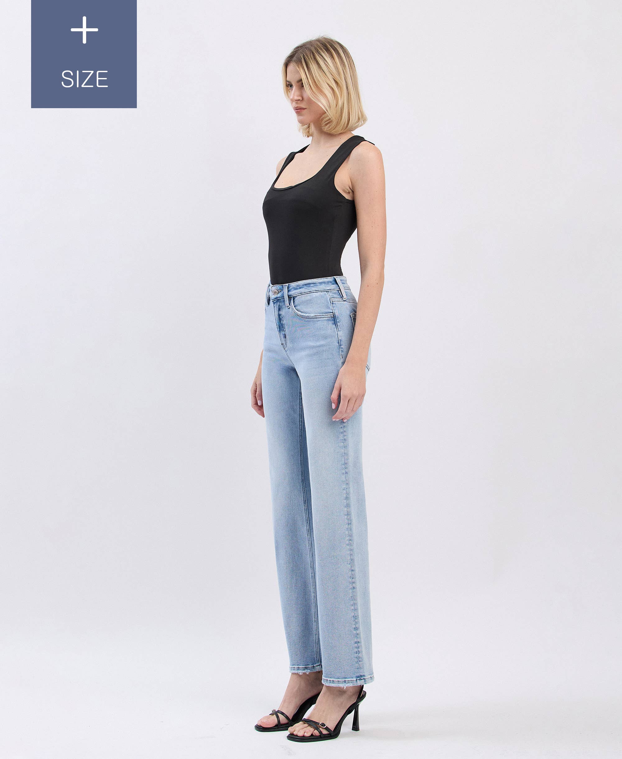High Rise Stretch Light Wash Slim Wide Legs Jeans (Plus)