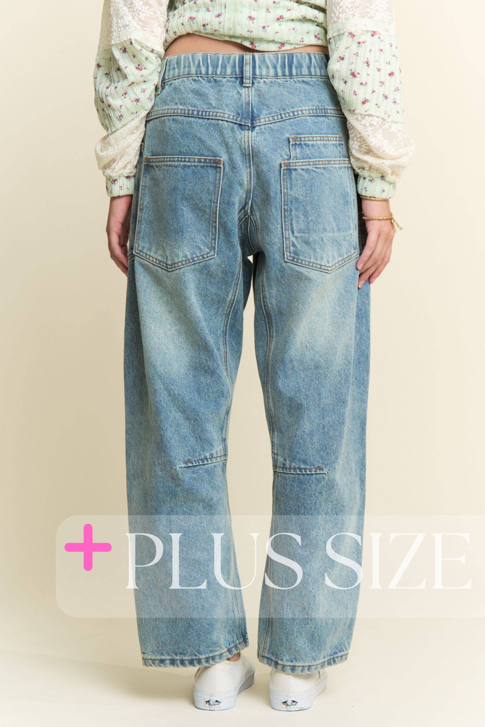 Light Wash Spring Patchwork Jeans (Plus)