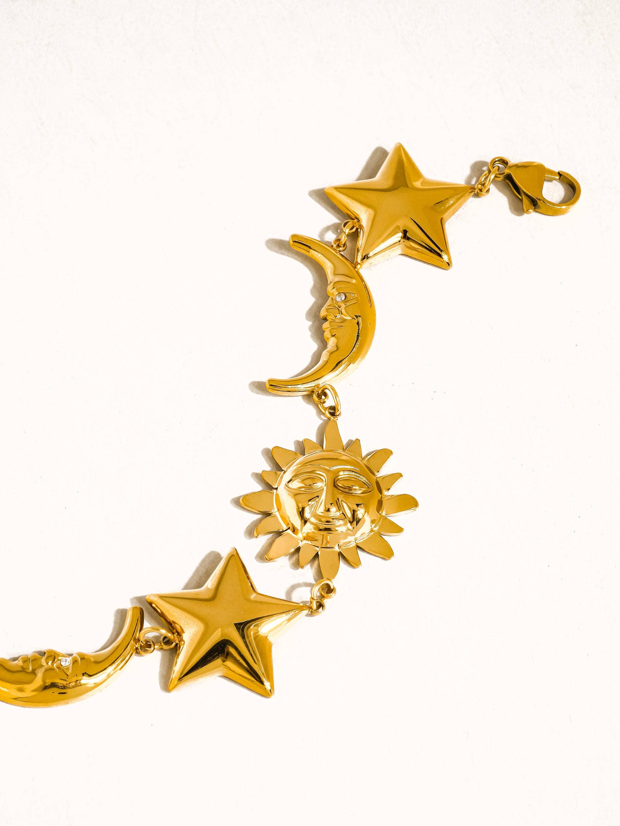 Goldie 18K Gold Non-Tarnish Bold Star and Moon Bracelet