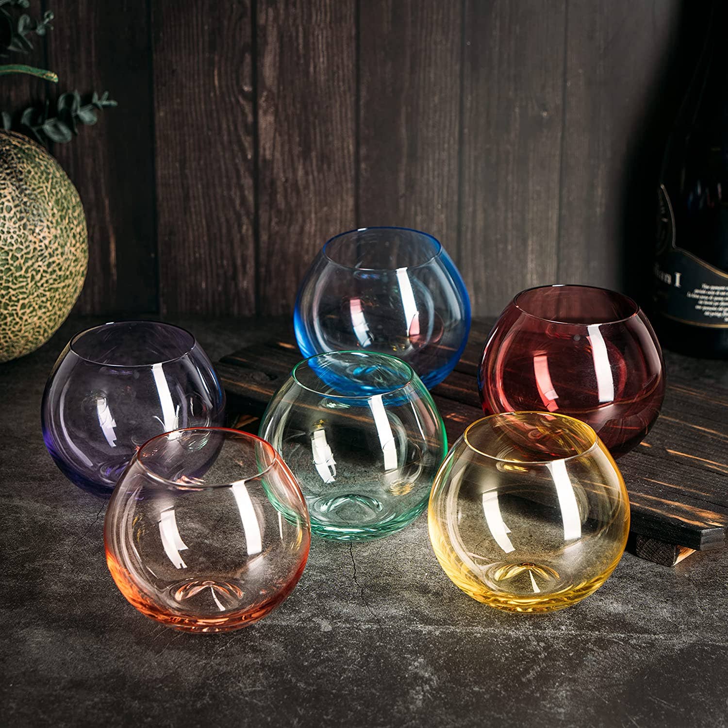 Colored Stemless Wine Glass Set, 18 oz 6-Set  Luxury Crystal
