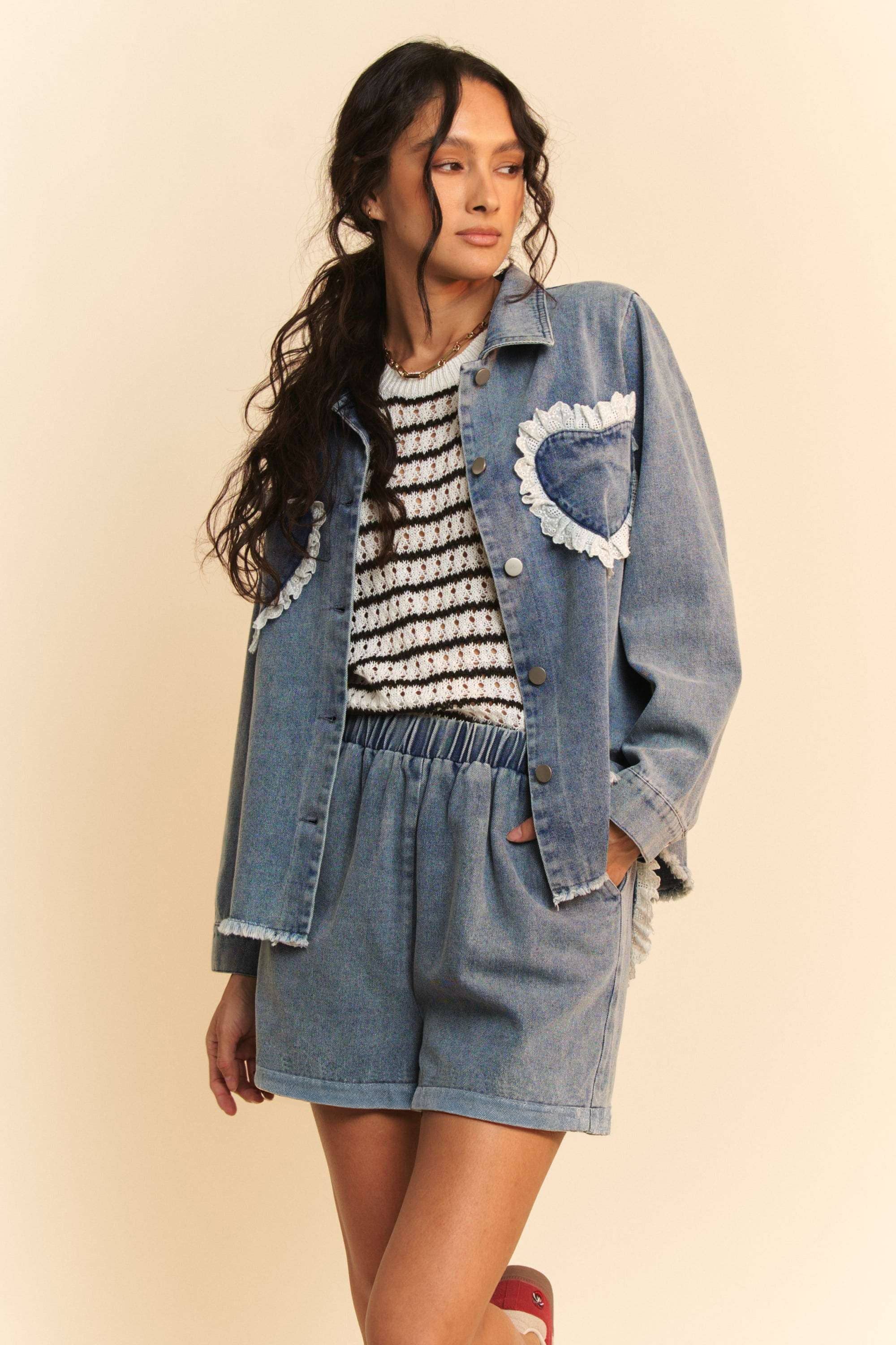 Heart Pocket Elastic Waist Shorts (Plus)