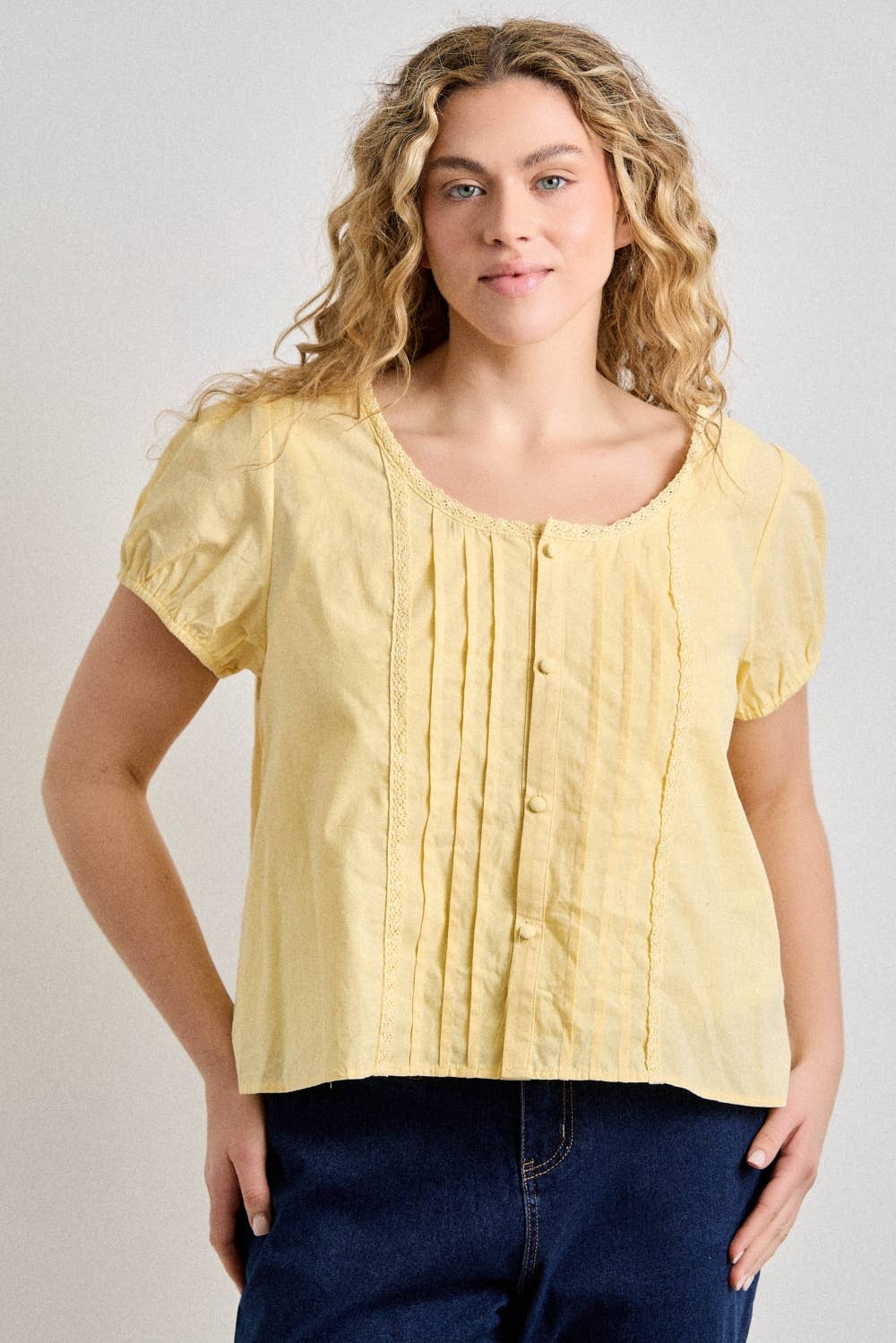 Pintuck Pleated Button-Front Shell Top (Plus)