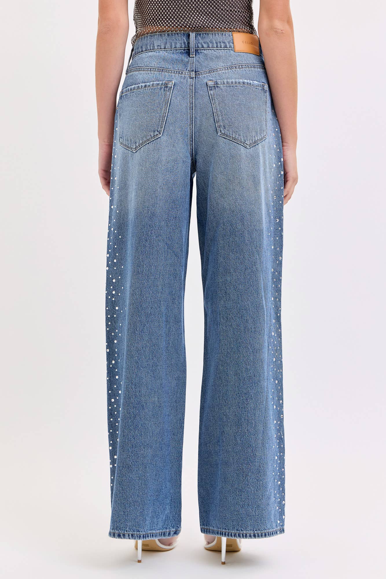 High Rise Wide Leg with Rhinestone Sides
