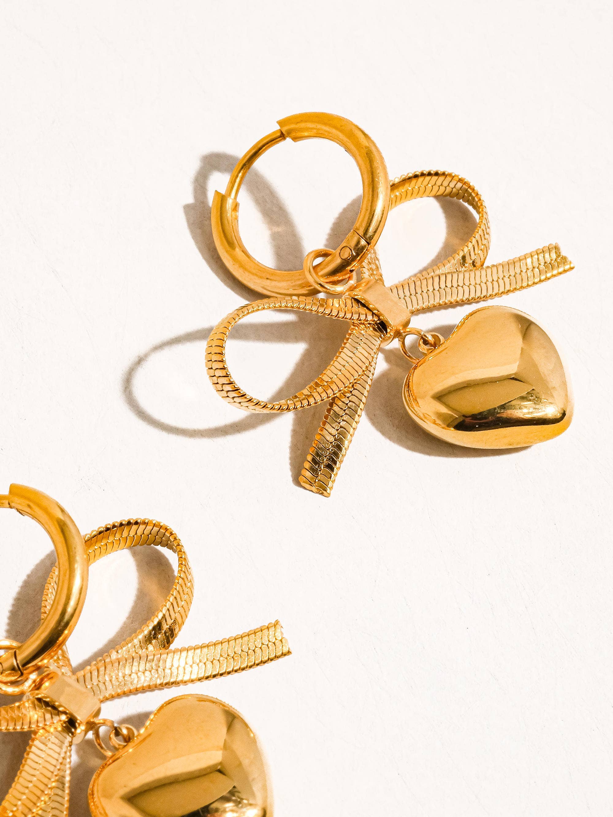 Addie 18K Gold Non-Tarnish Bow Dangle Heart Earring