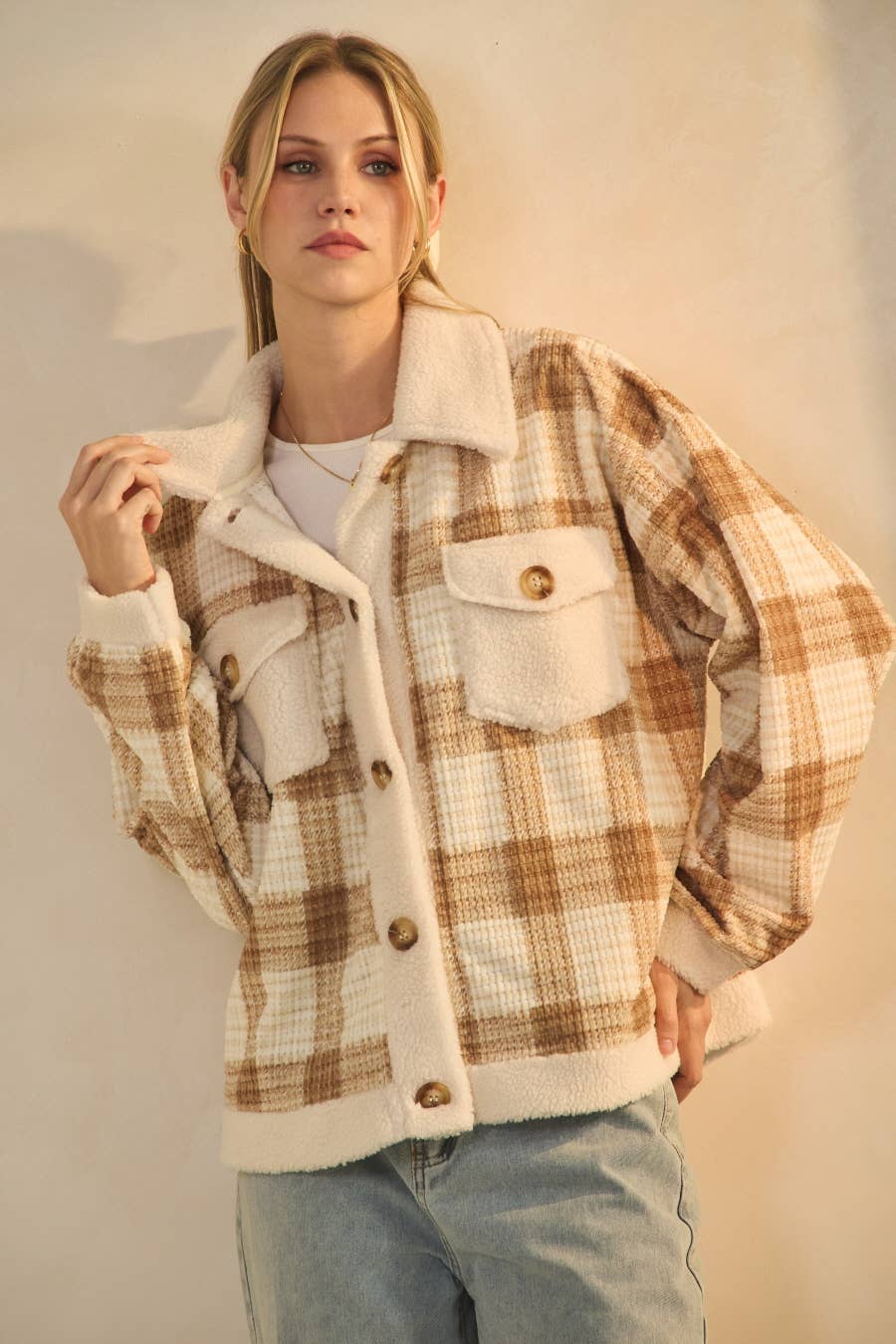 Plaid Sherpa Jacket (Plus)