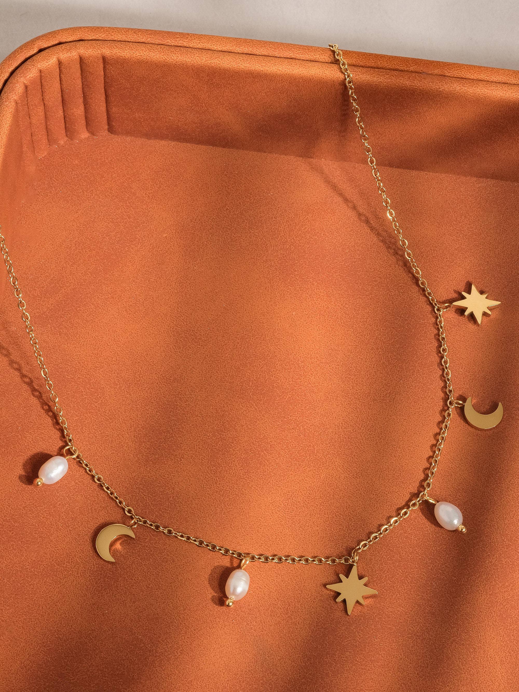 Amaury 18K Gold Non-Tarnish Pearl Moon and Star Choker