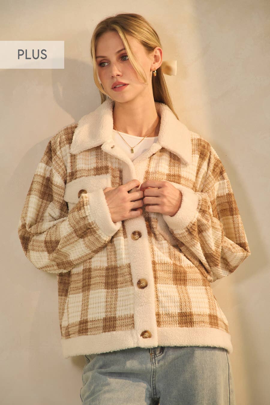 Plaid Sherpa Jacket (Plus)