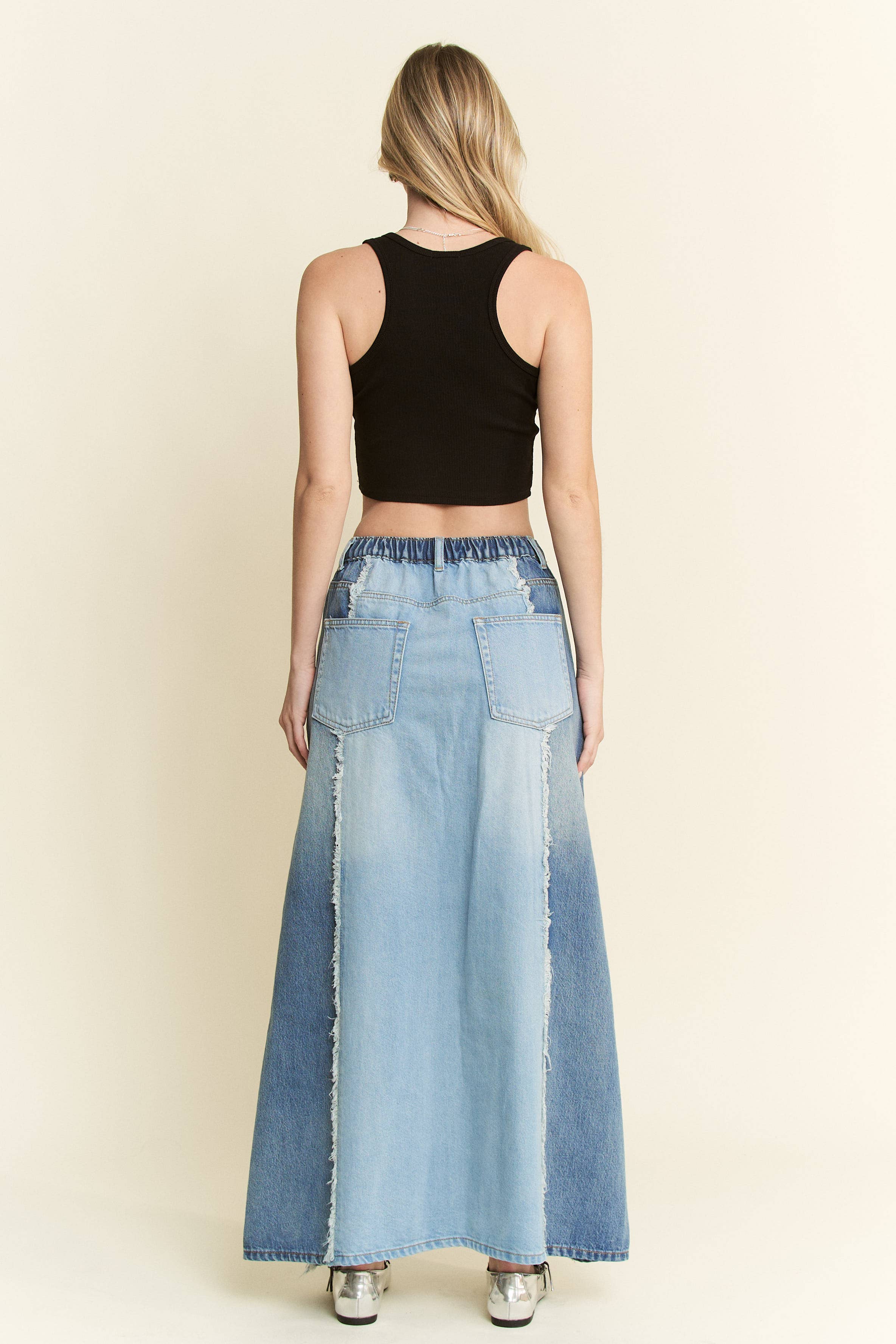 PLUS SIZE SPLIT DECISION DENIM FRONT SLIT SKIRT