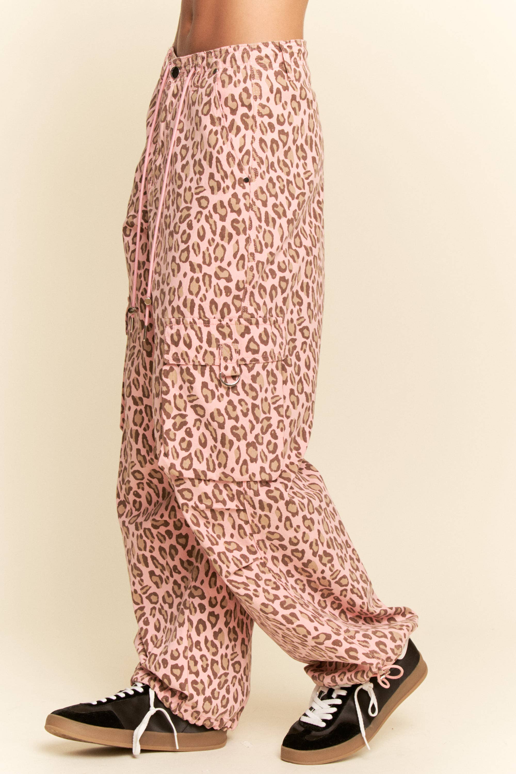 Washed Leopard Elastic Waist Jeans (Plus)