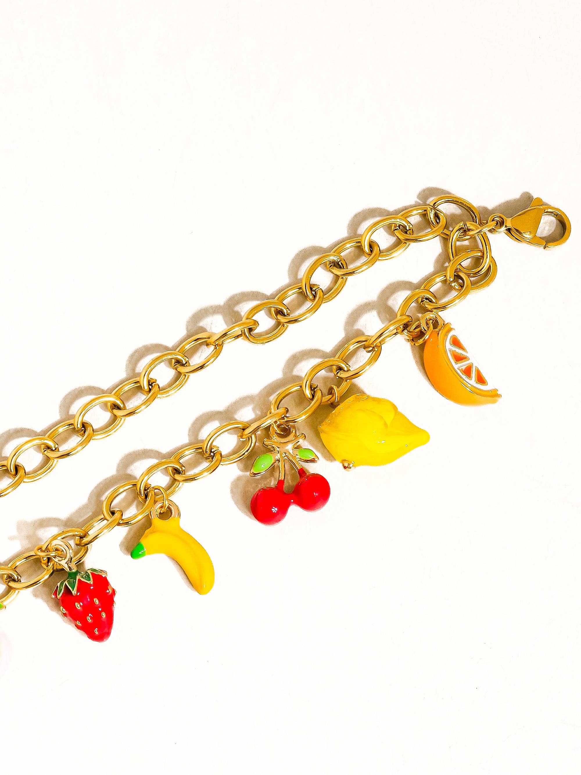 Fruity 18K Gold Non-Tarnish Fruit Charm Bracelet