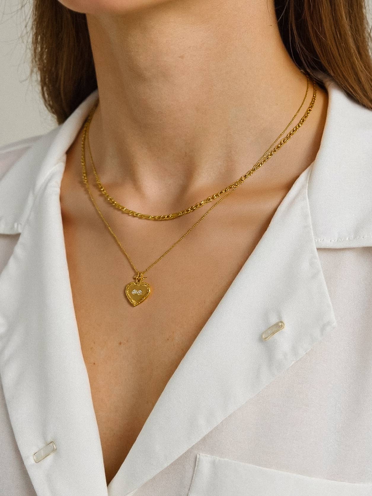 Landy 18K Non-Tarnish Layered Heart Chain Necklace