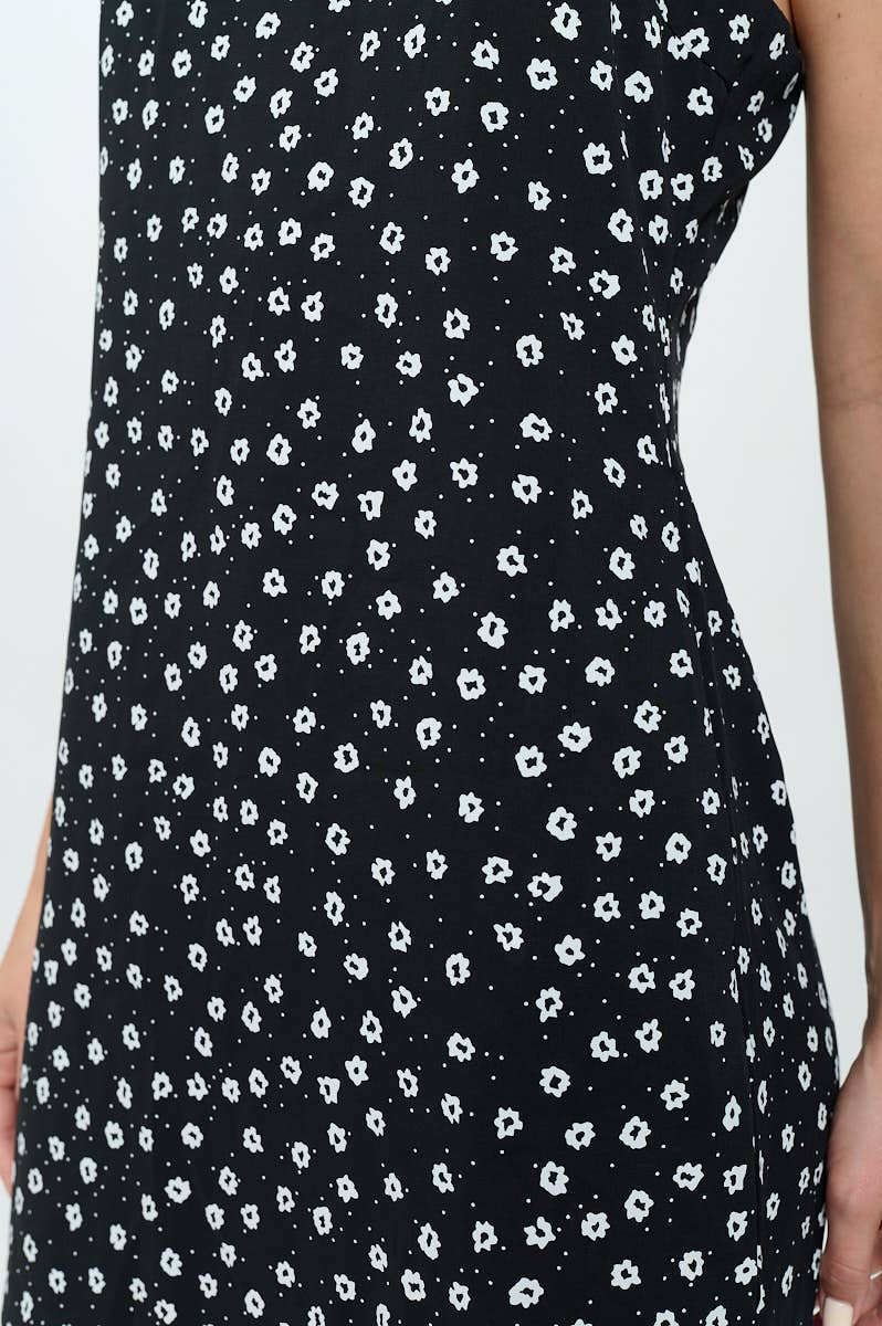 WHITE DITSY FLORAL PRINT DRESS BLACK