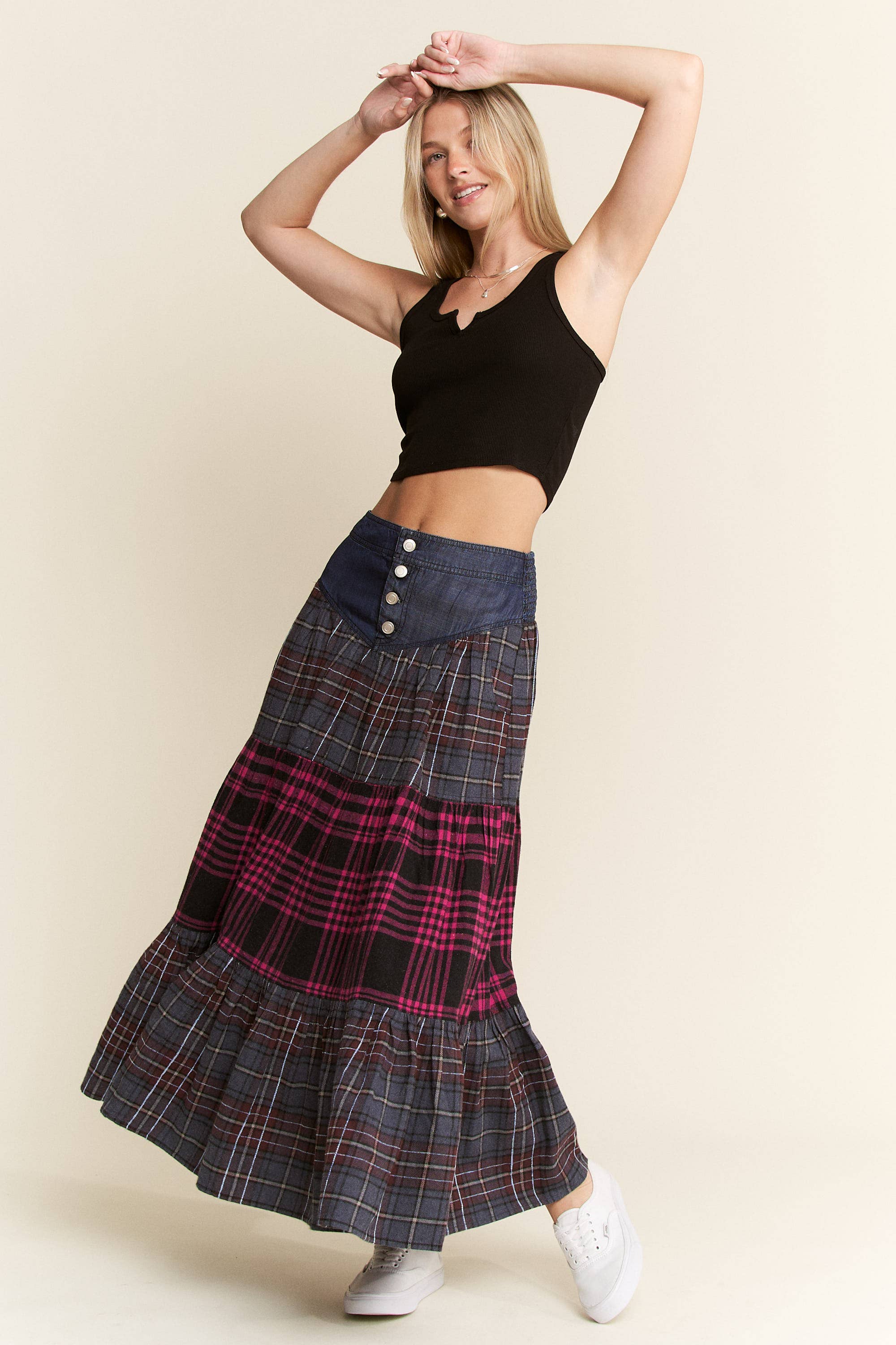 PLAID TIERED SKIRT