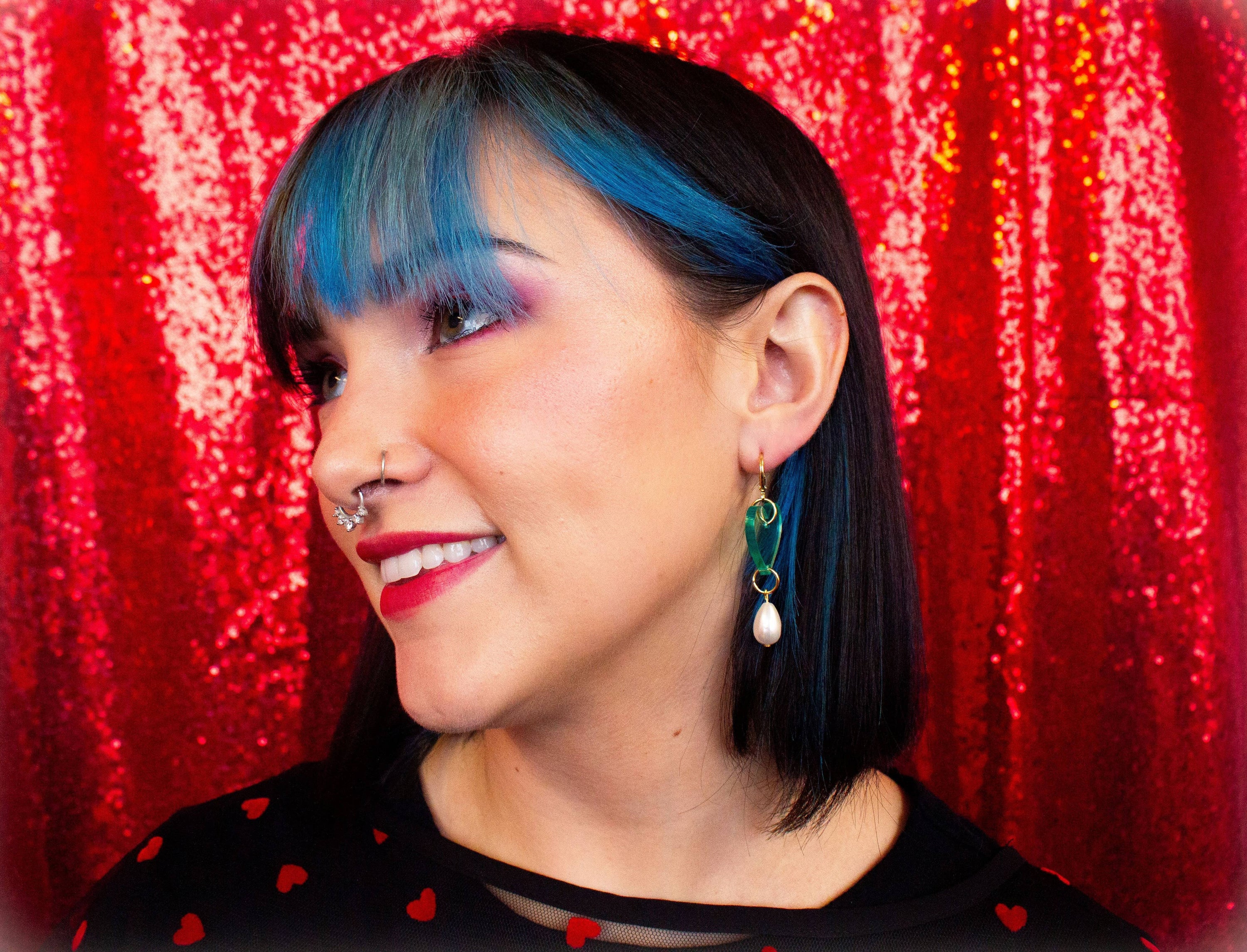 Acrylic Heart Pearl Drop Earrings