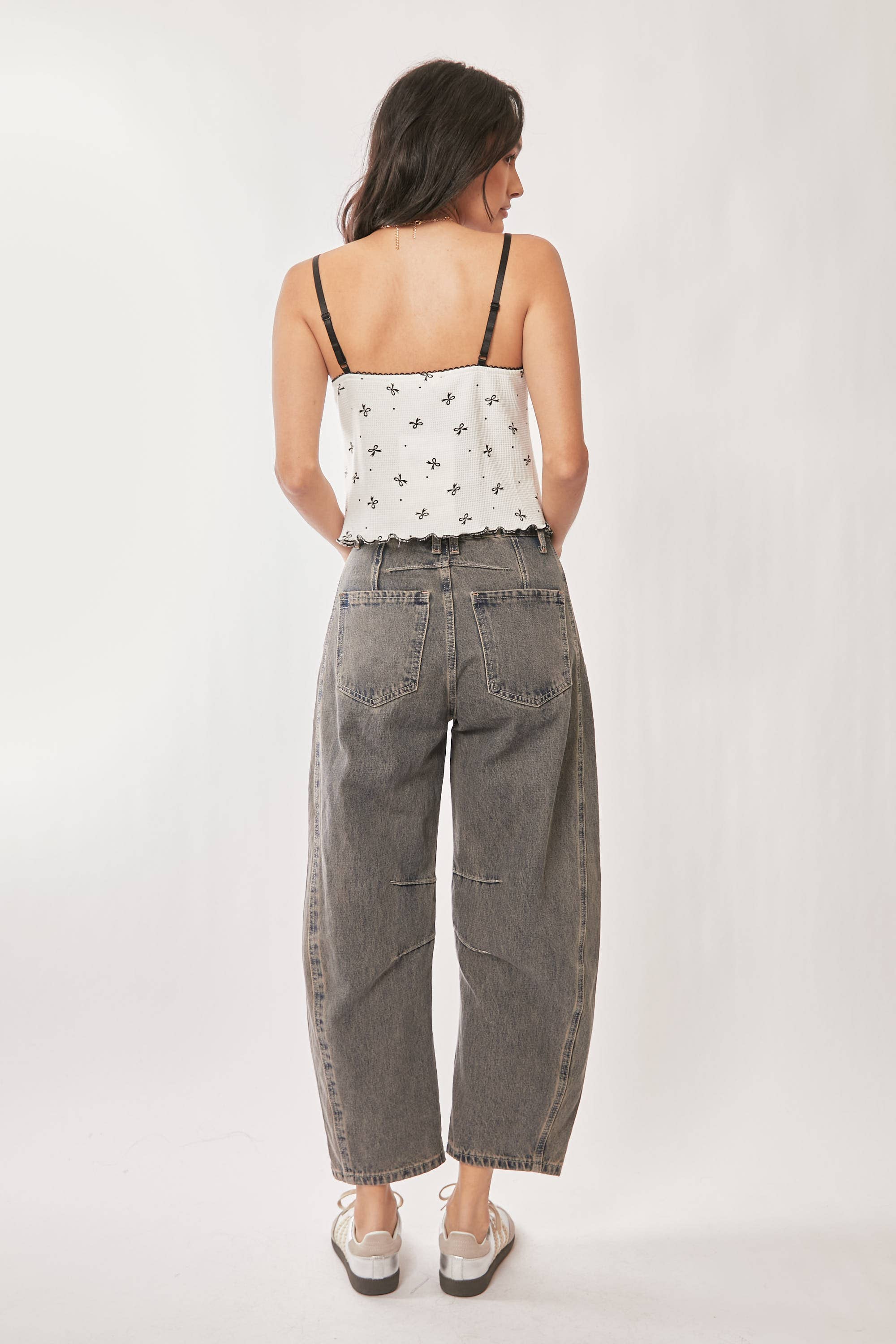 Lace Detail Bow Printed Waffle Knit Cami (Plus)