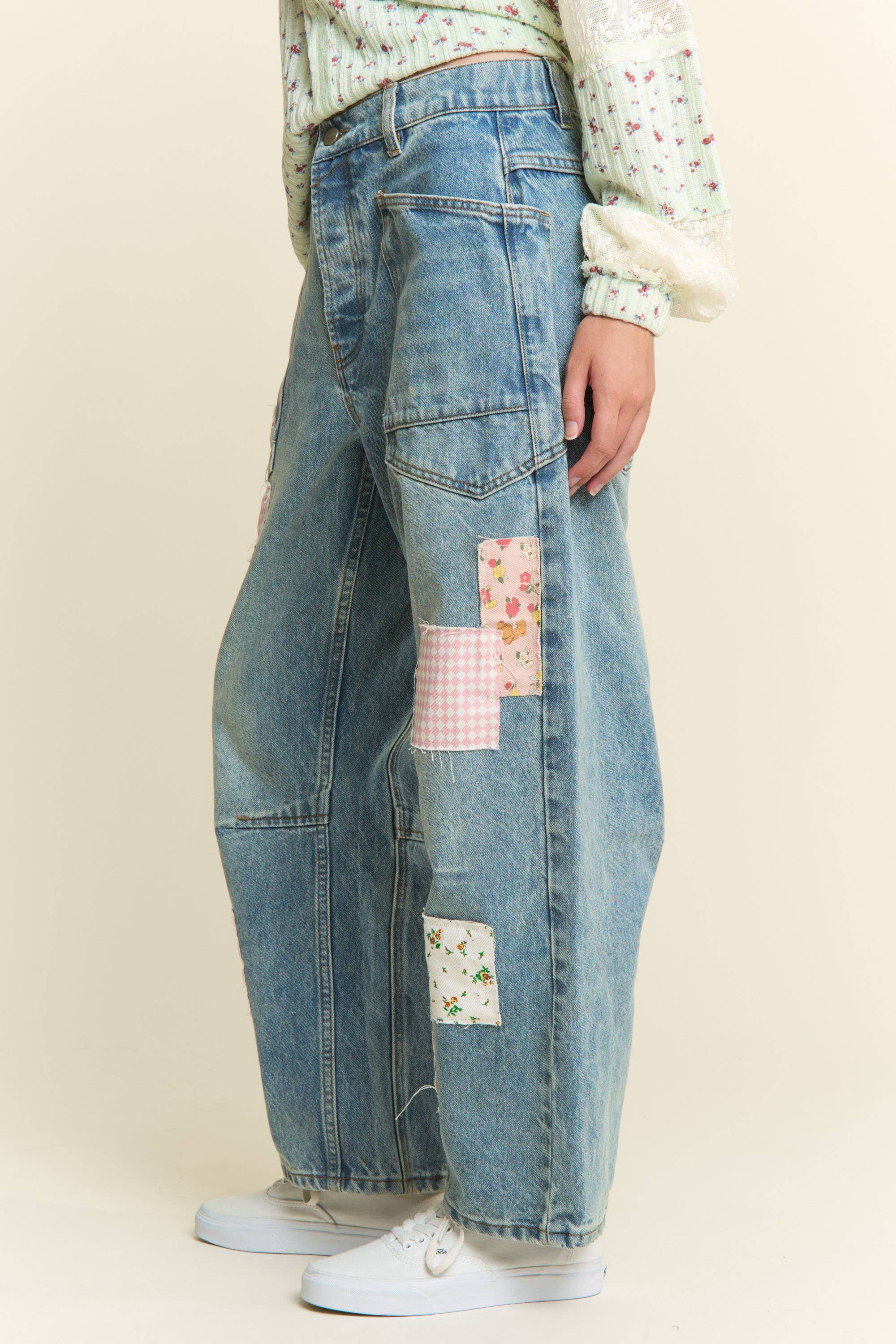 Light Wash Spring Patchwork Jeans