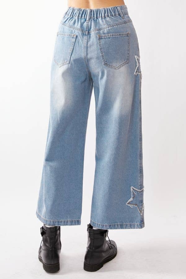Star Patch Wide Leg Jeans (Plus)