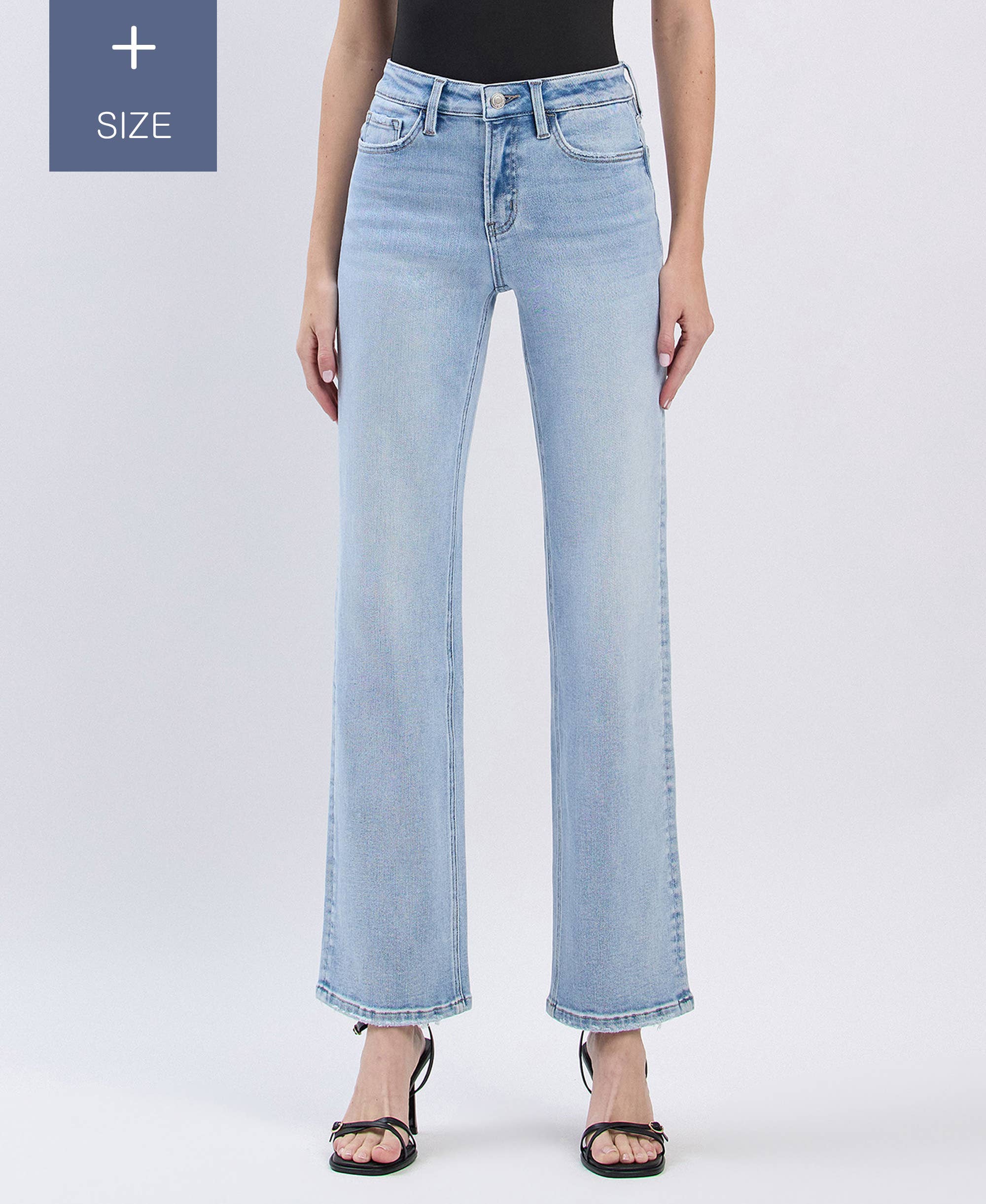 High Rise Stretch Light Wash Slim Wide Legs Jeans (Plus)
