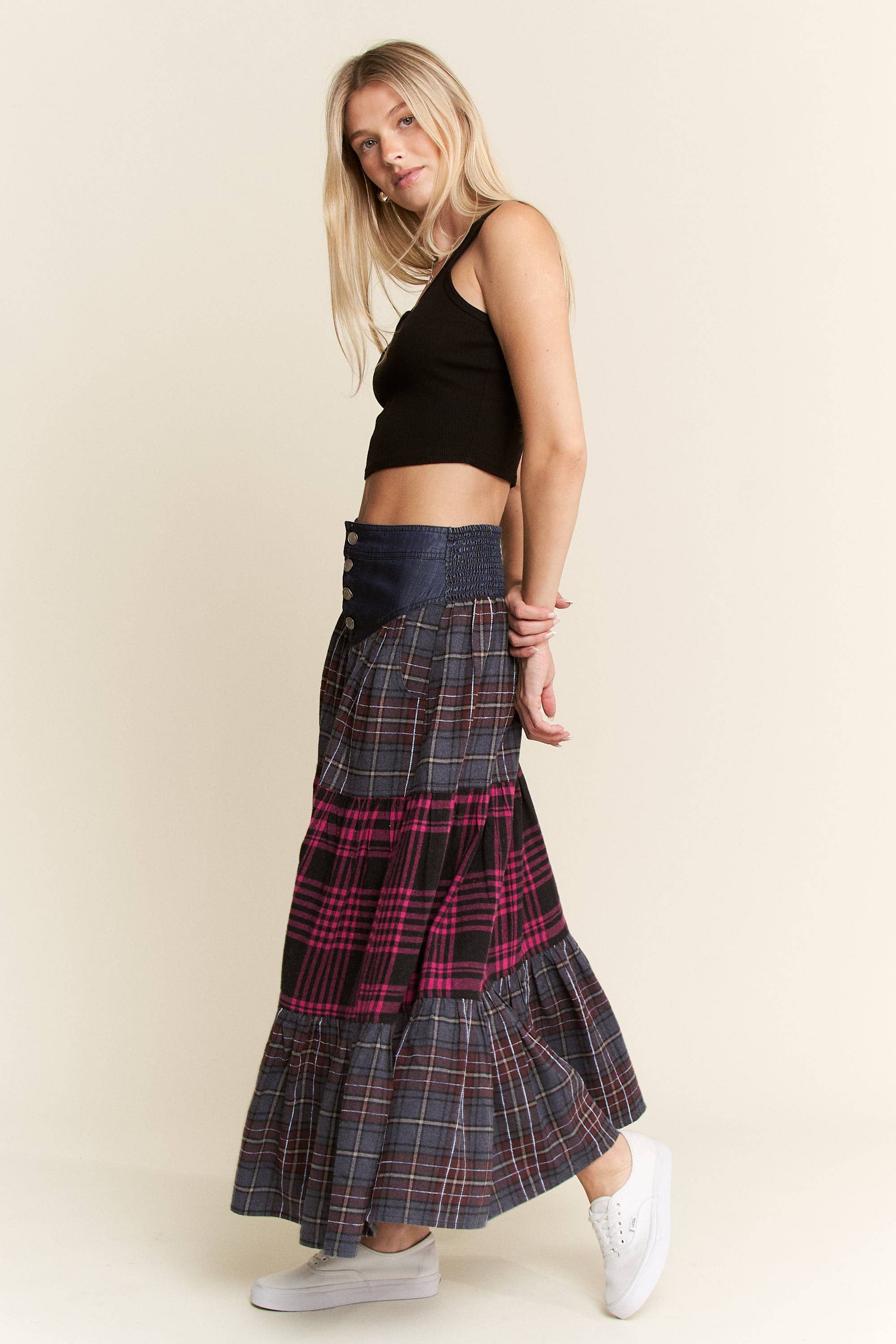 PLAID TIERED SKIRT