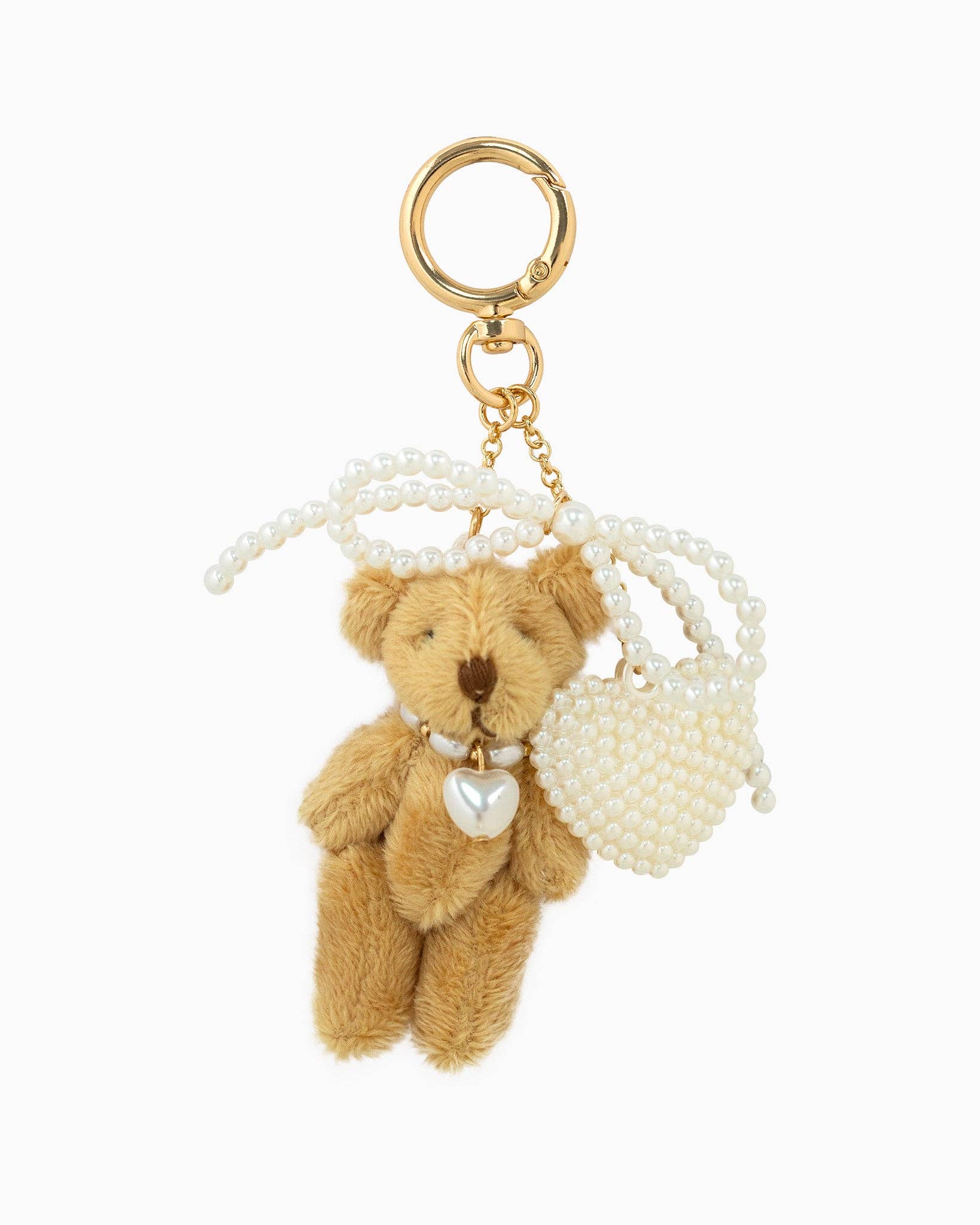 Plush Bear Pearlized Bow Heart Bag Charm