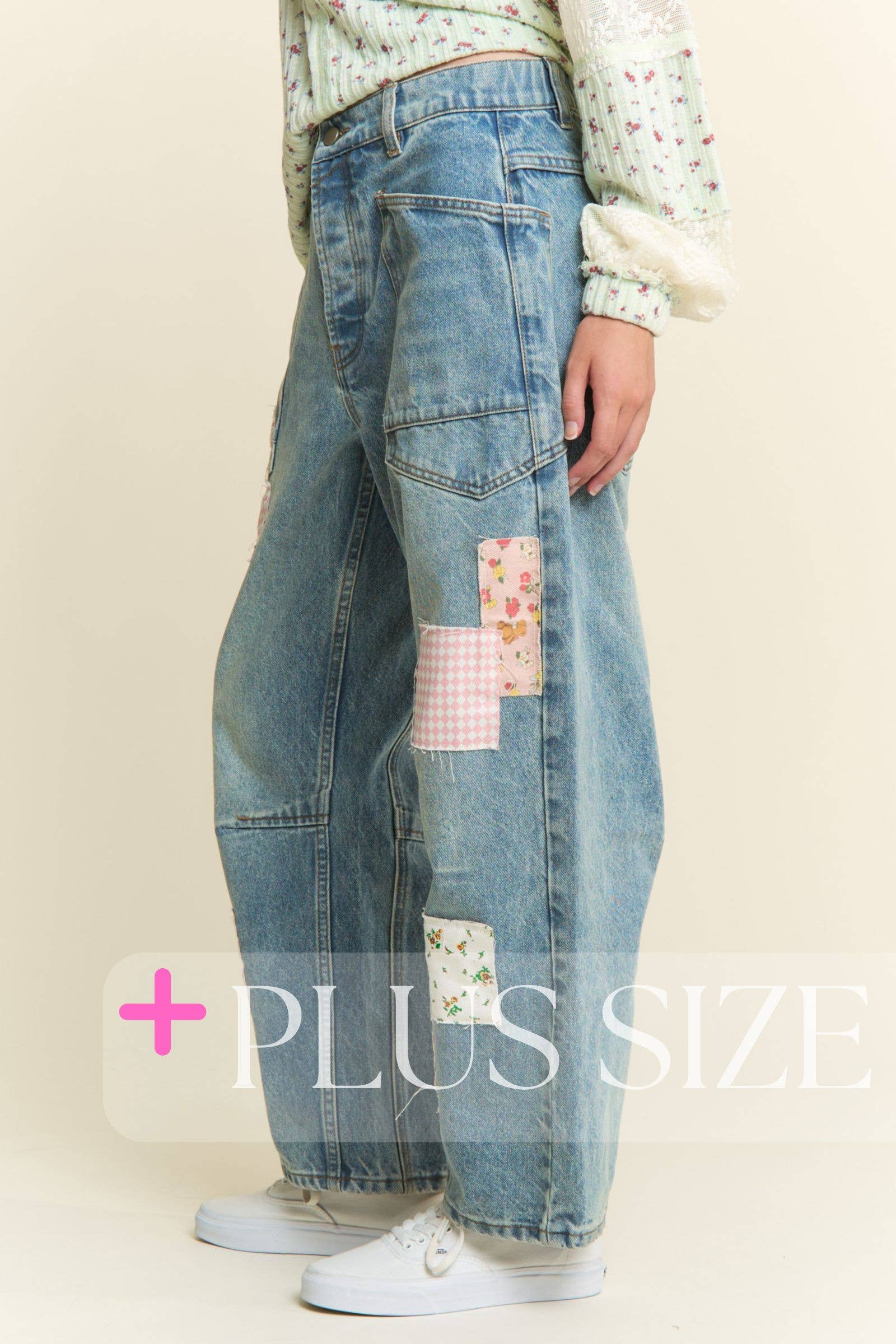Light Wash Spring Patchwork Jeans (Plus)