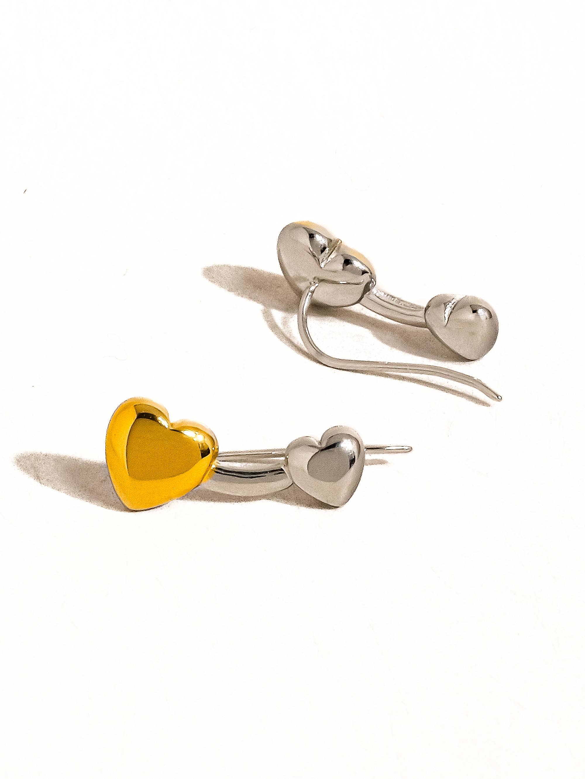 Corinne 18K Gold Non-Tarnish Two Tone Heart Stud