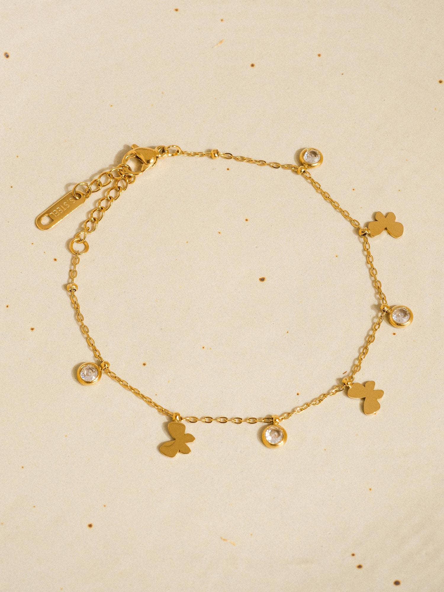 Jersey 18K Non-Tarnish Butterfly CZ Charm Bracelet