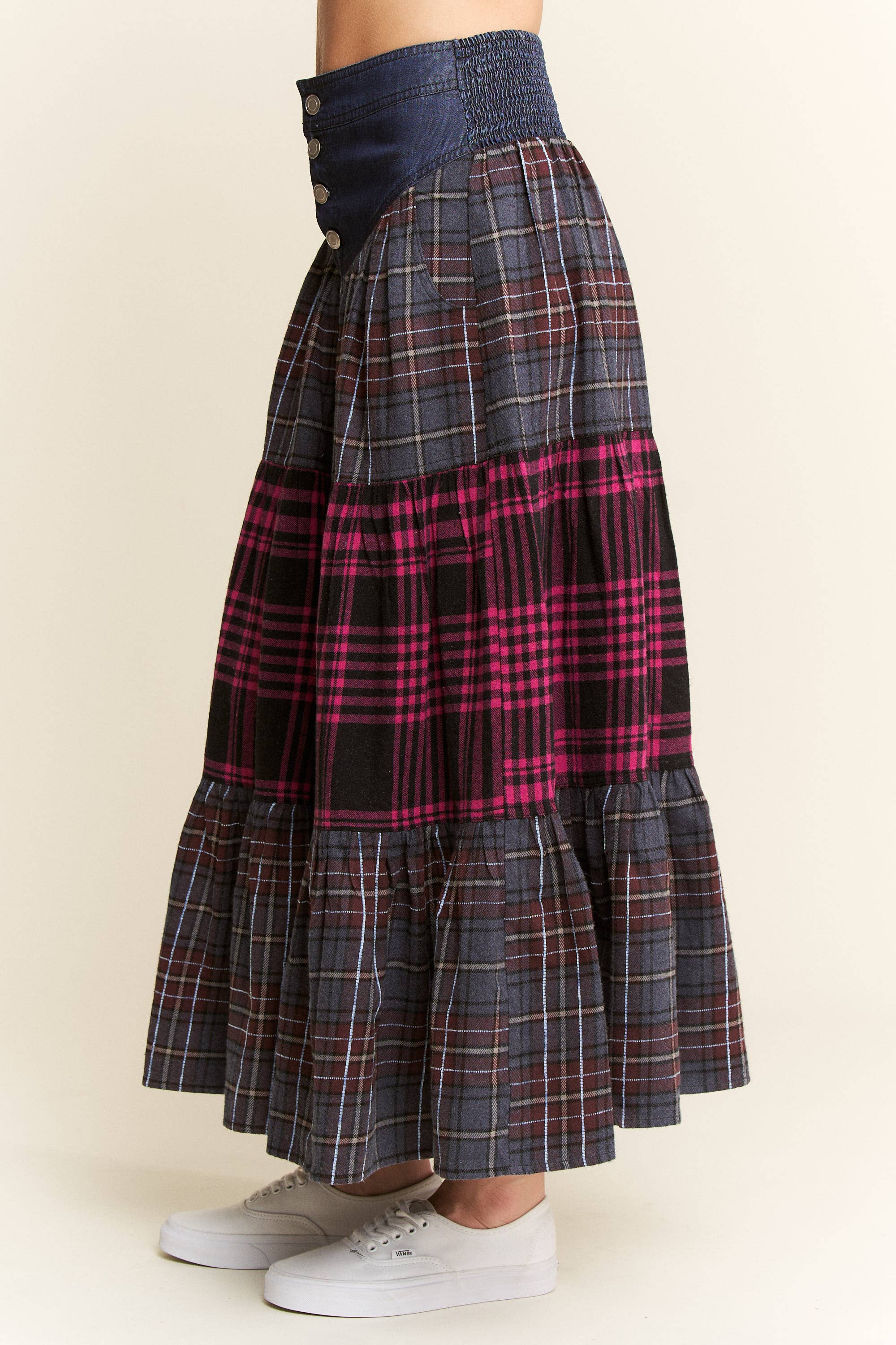 PLAID TIERED SKIRT