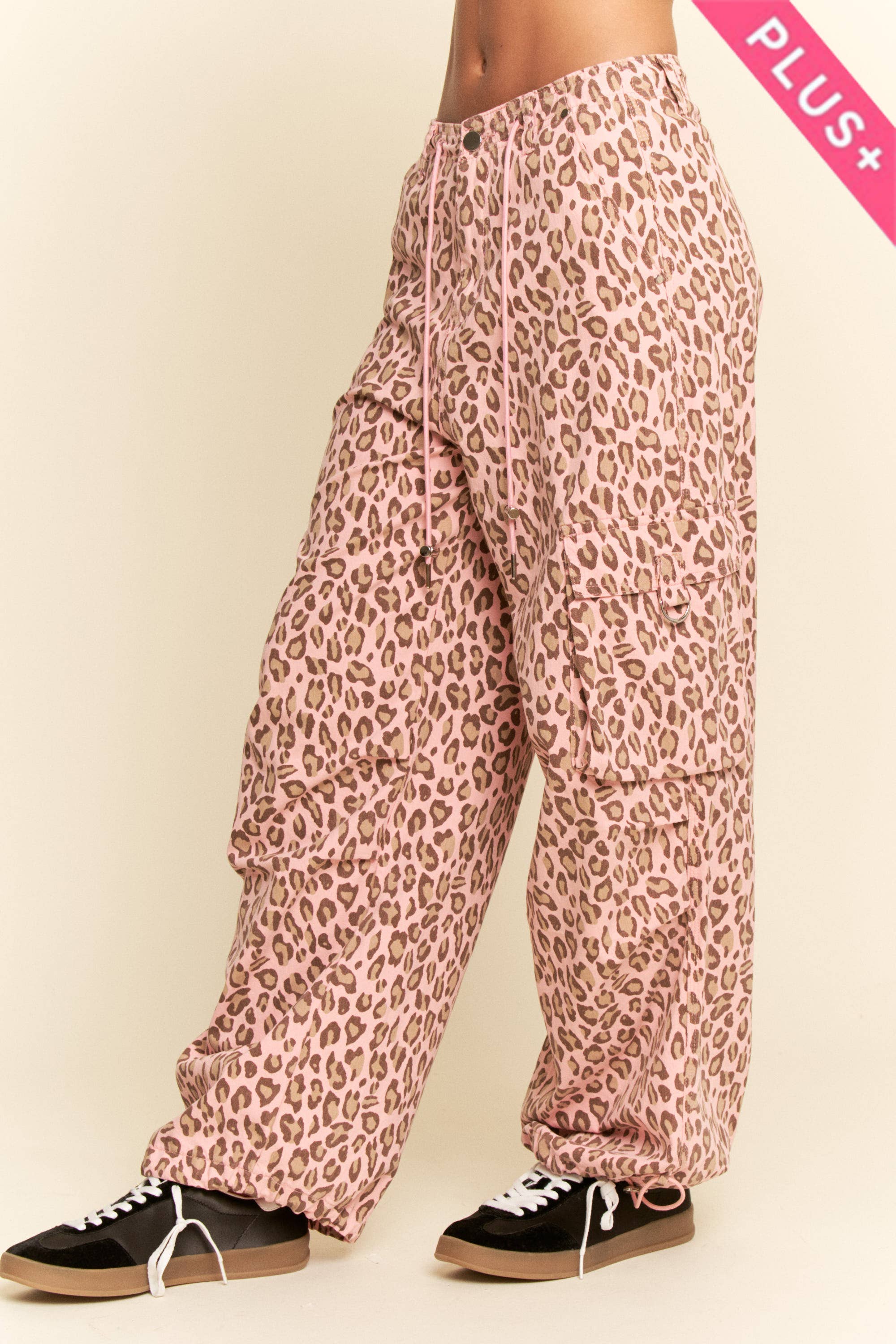 Washed Leopard Elastic Waist Jeans (Plus)