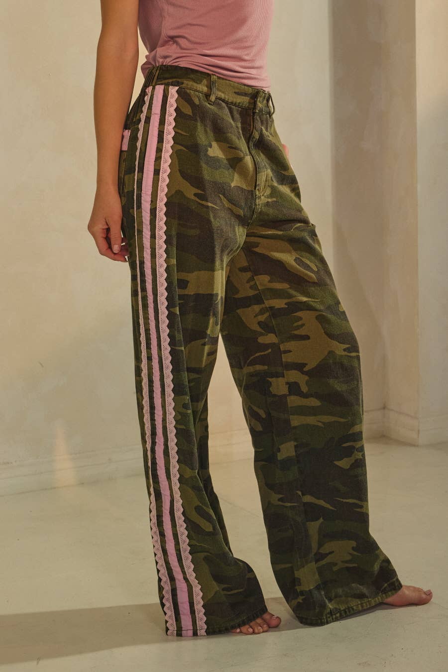 Plus Washed Camo Printed Cotton Pants