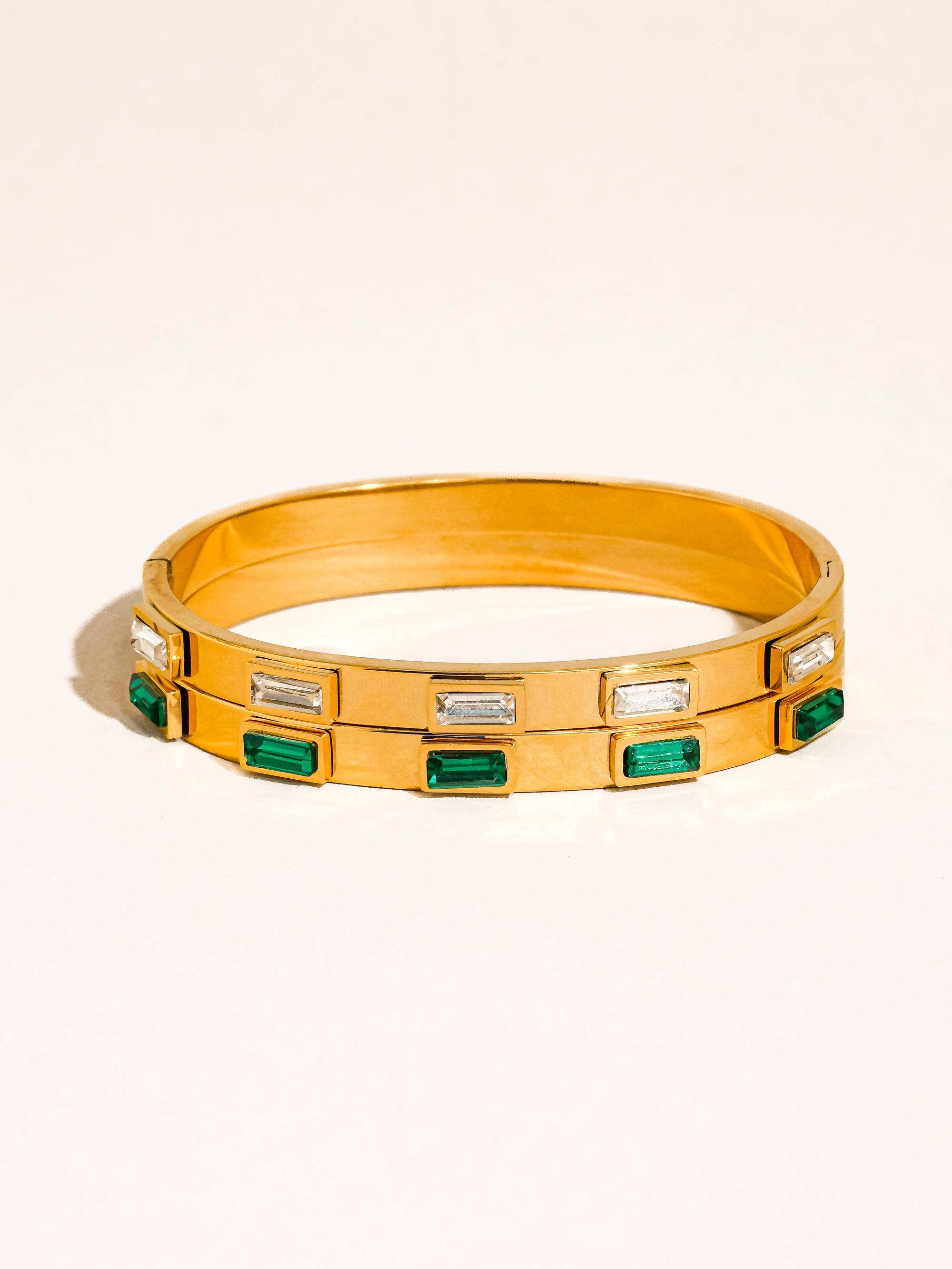 Tanith 18K Gold Non-Tarnish Baguette CZ Bangle Bracelet