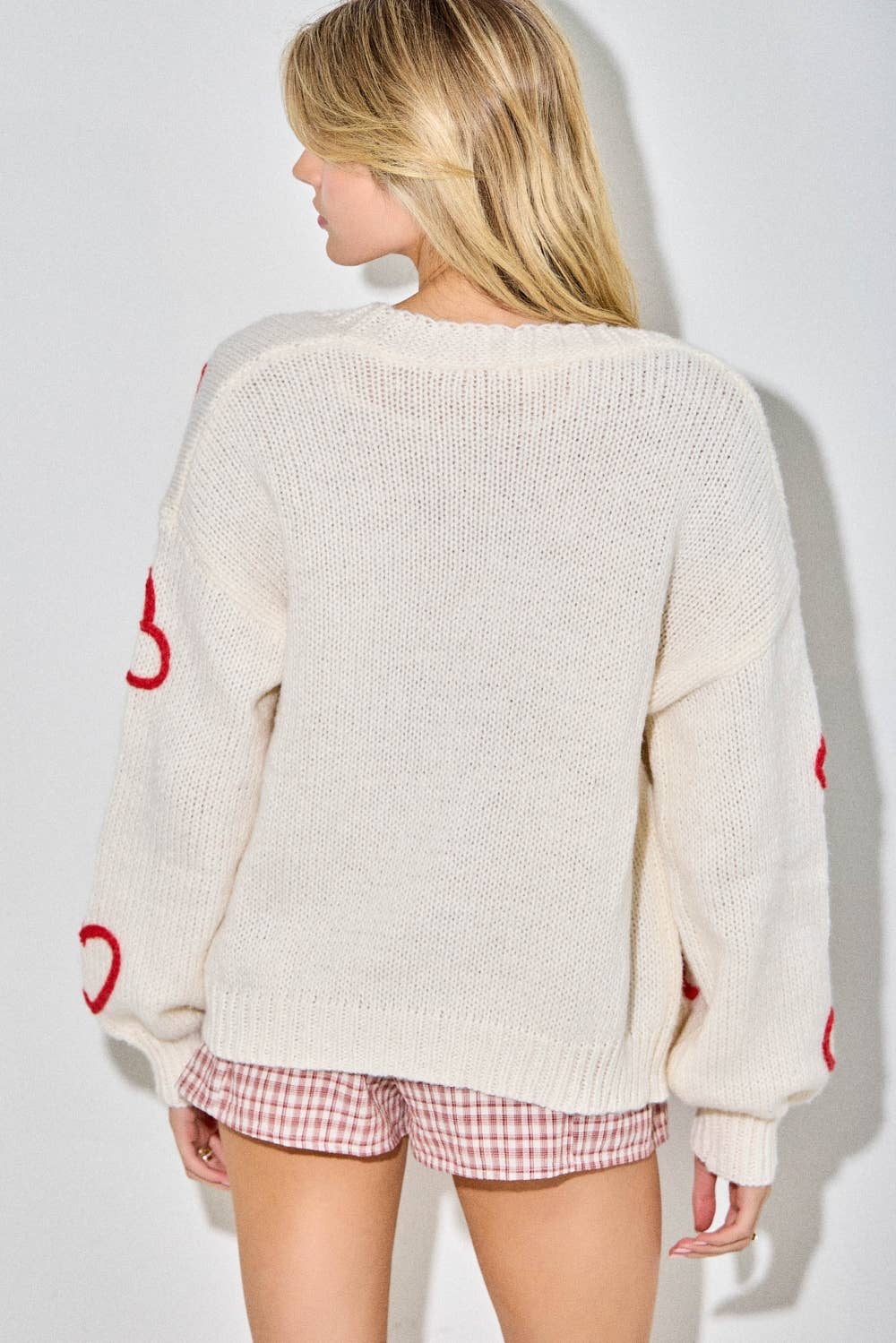 Cream Cardigan with Heart Embroidery
