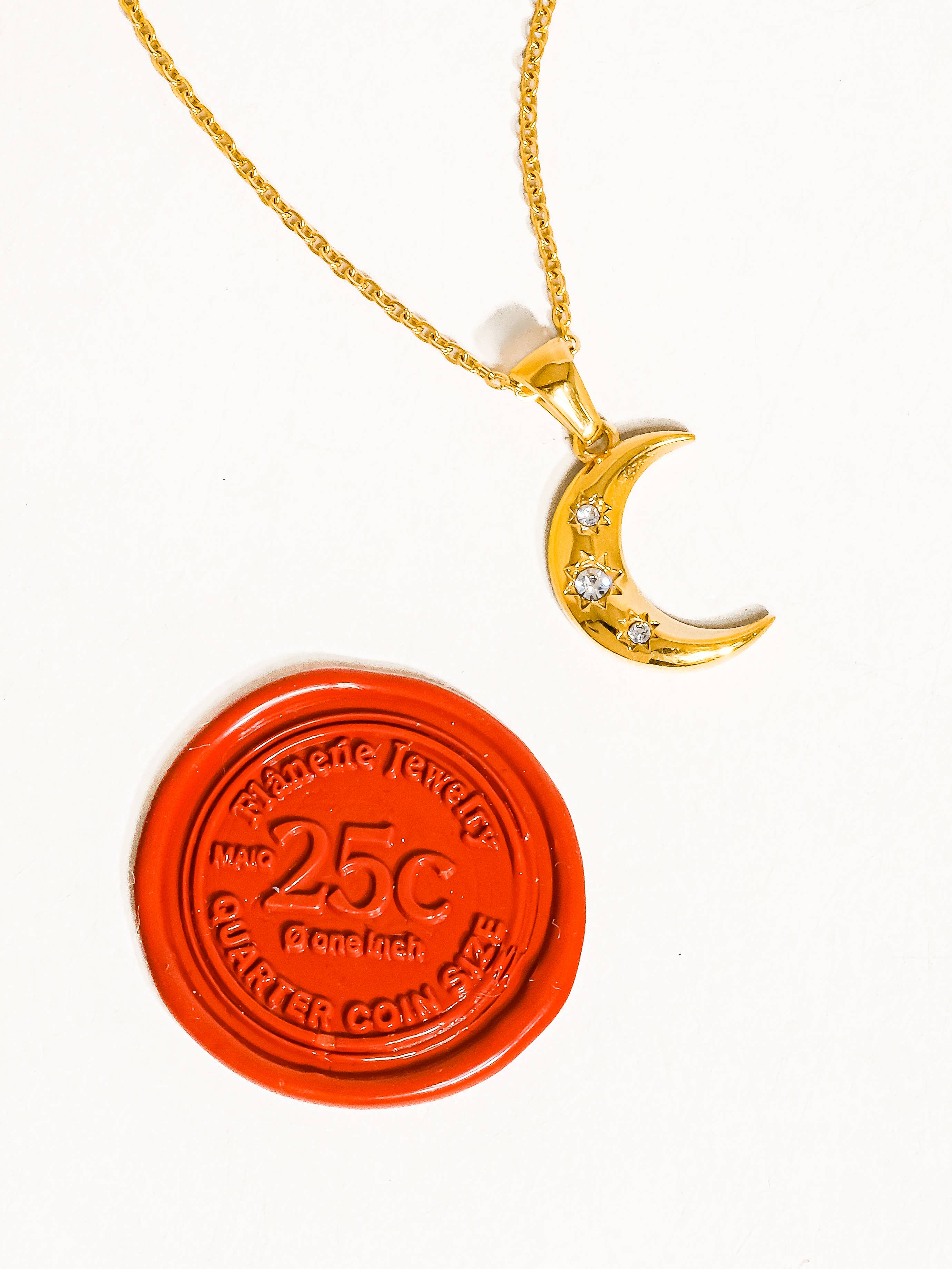 Atlas 18K Gold Non-Tarnish Half Moon CZ Necklace